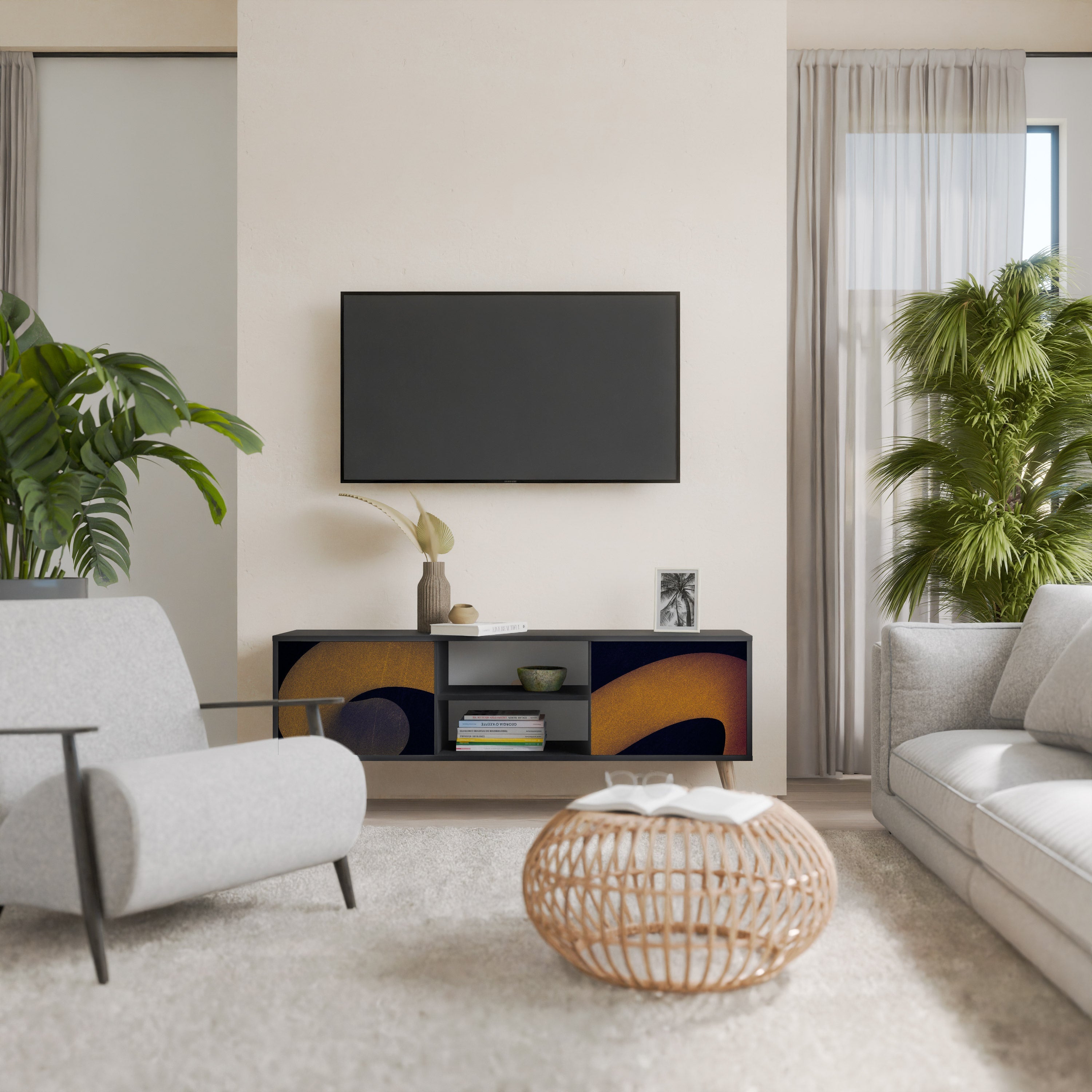 Meuble TV 2 portes HOLLOW TIME finition noire