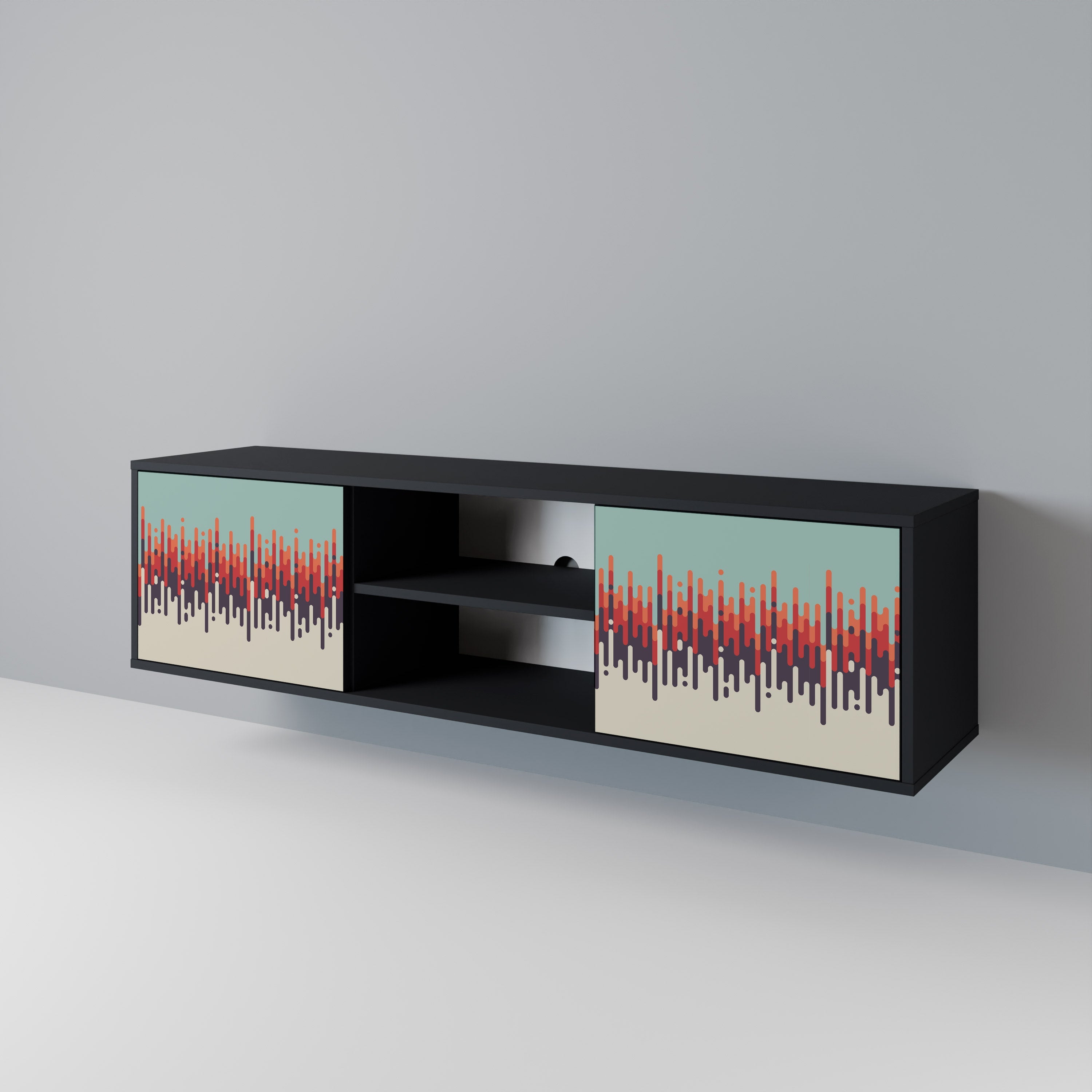 Meuble TV 2 portes CHROMA CONTOURS finition noire