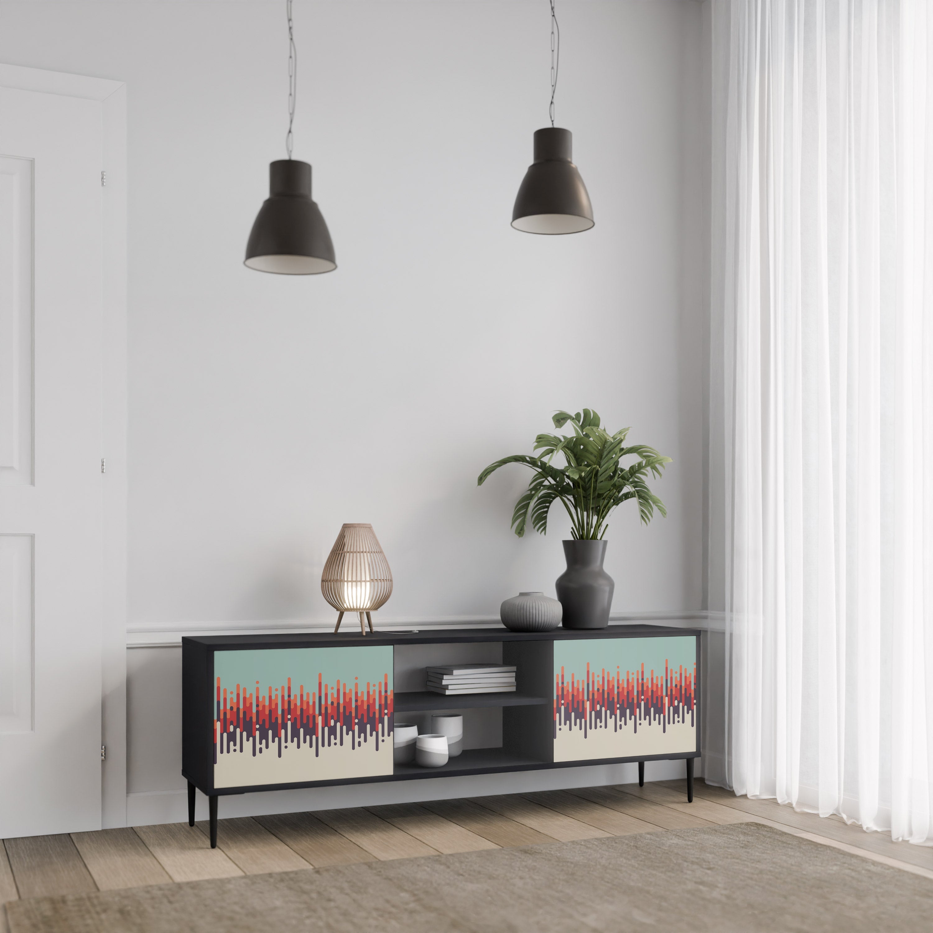 Meuble TV 2 portes CHROMA CONTOURS finition noire