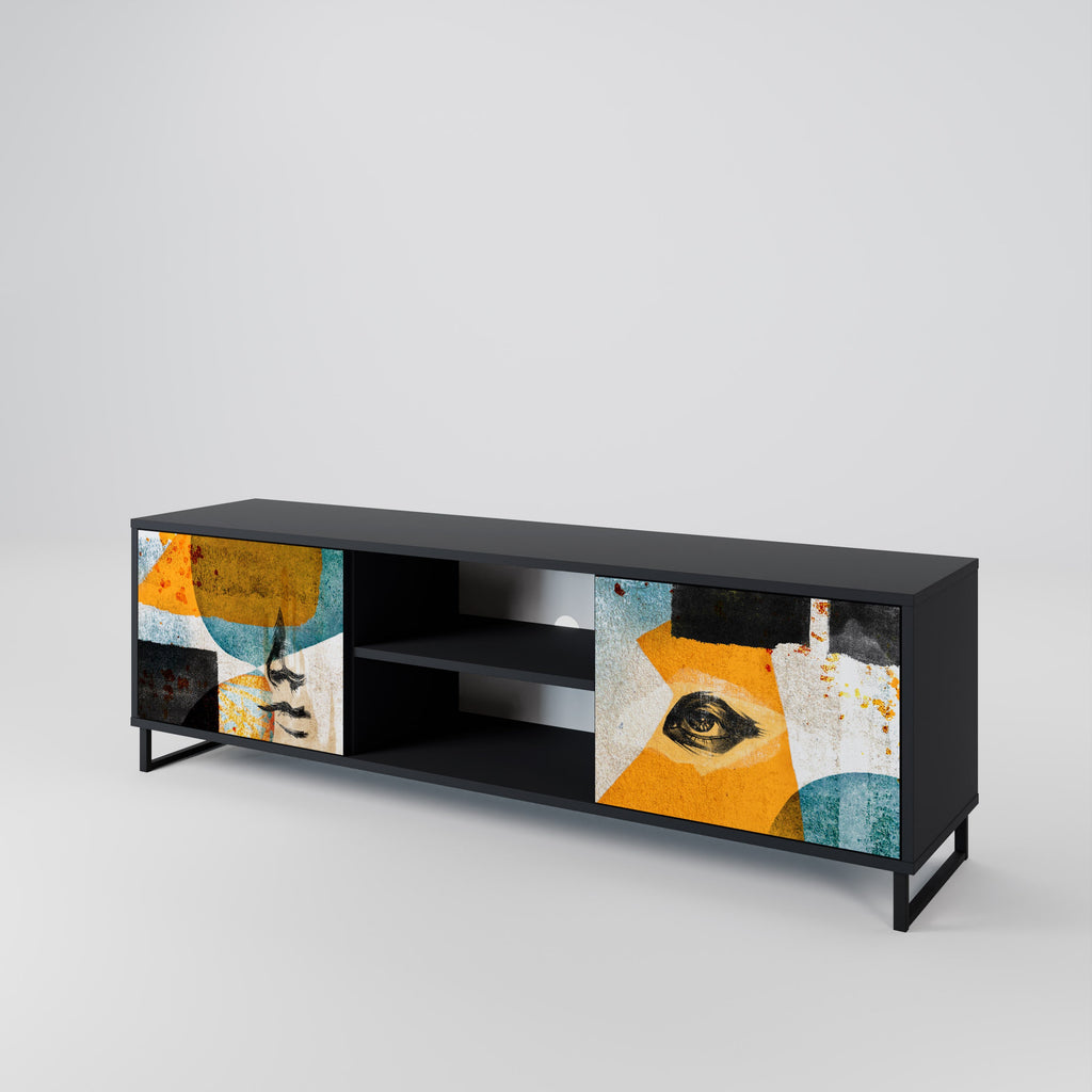 Meuble TV 2 portes ABSTRACT FACES, finition noire