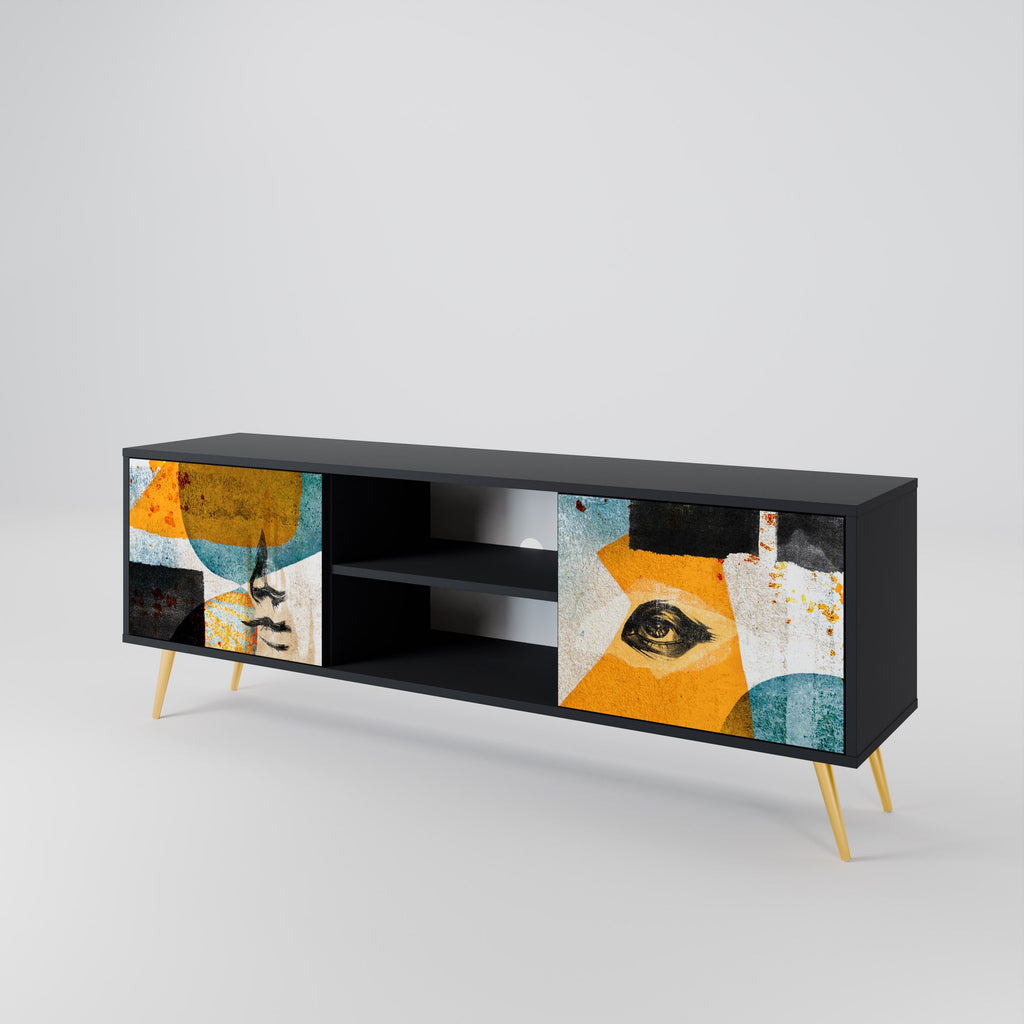 Meuble TV 2 portes ABSTRACT FACES, finition noire
