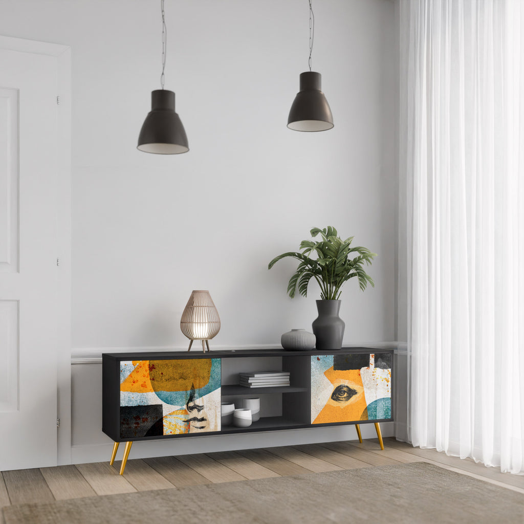 Meuble TV 2 portes ABSTRACT FACES, finition noire