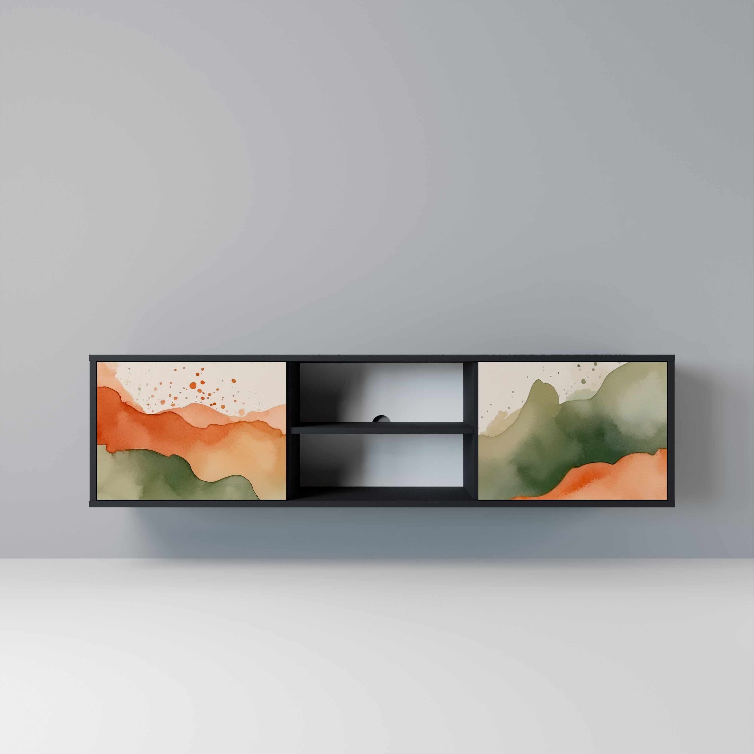 Meuble TV 2 portes WATERCOLOUR PEAKS, finition noire