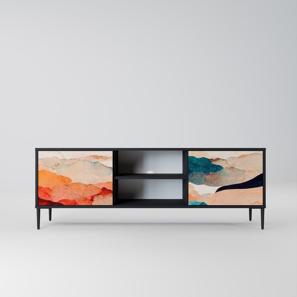 Meuble TV 2 portes ABSTRACT LANDSCAPE, finition noire