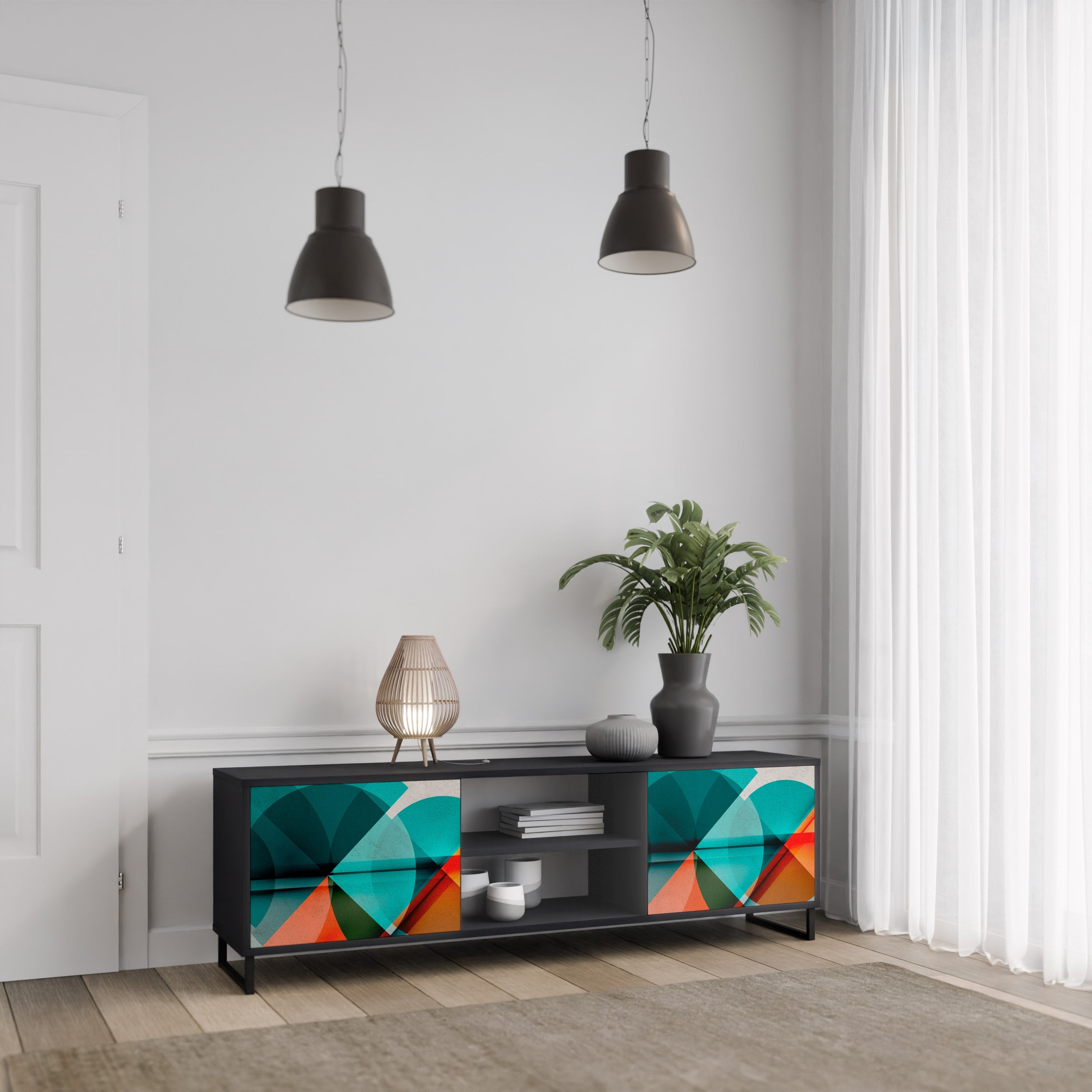 Meuble TV 2 portes CIRCULAR RHAPSODY finition noire