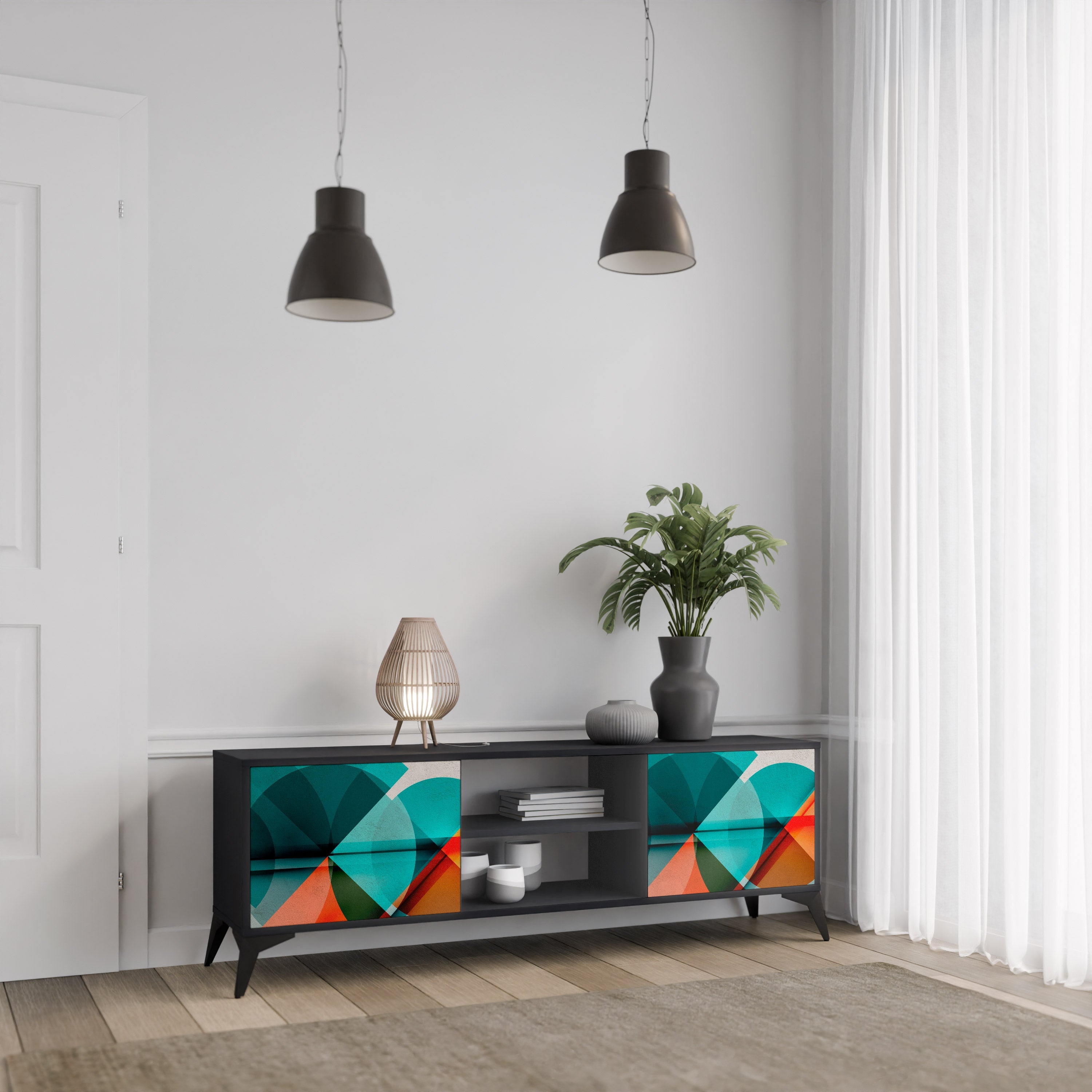 Meuble TV 2 portes CIRCULAR RHAPSODY finition noire