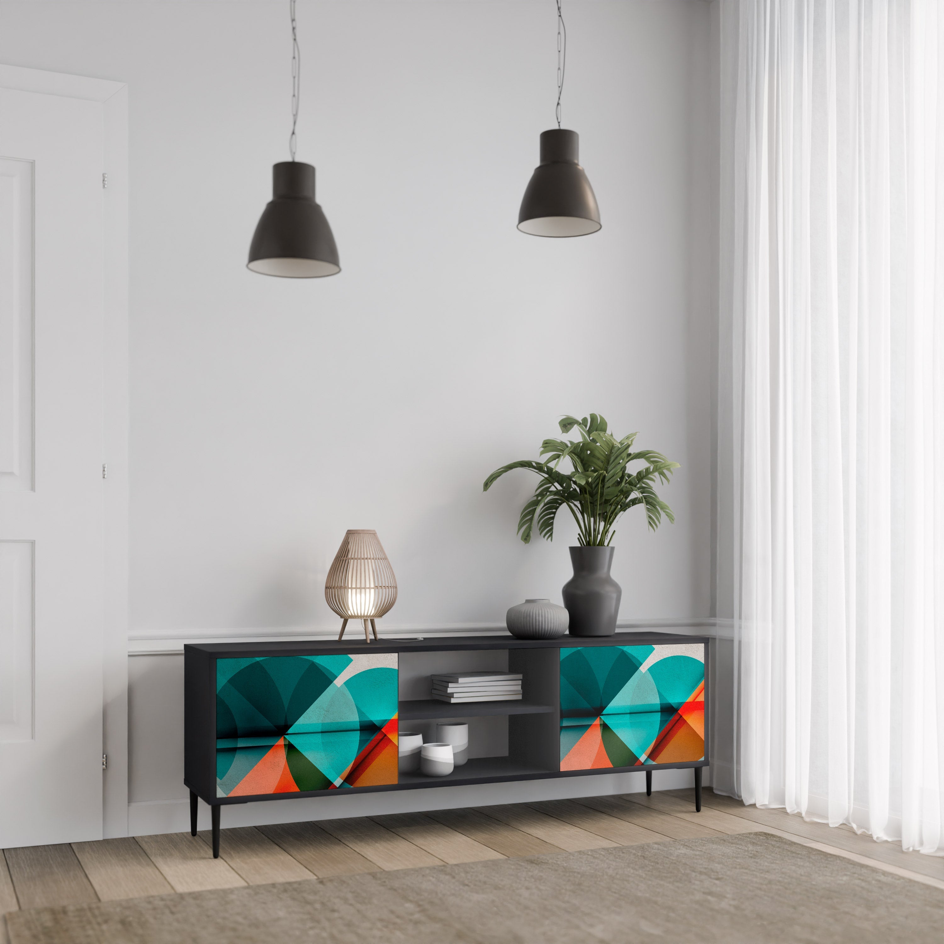 Meuble TV 2 portes CIRCULAR RHAPSODY finition noire