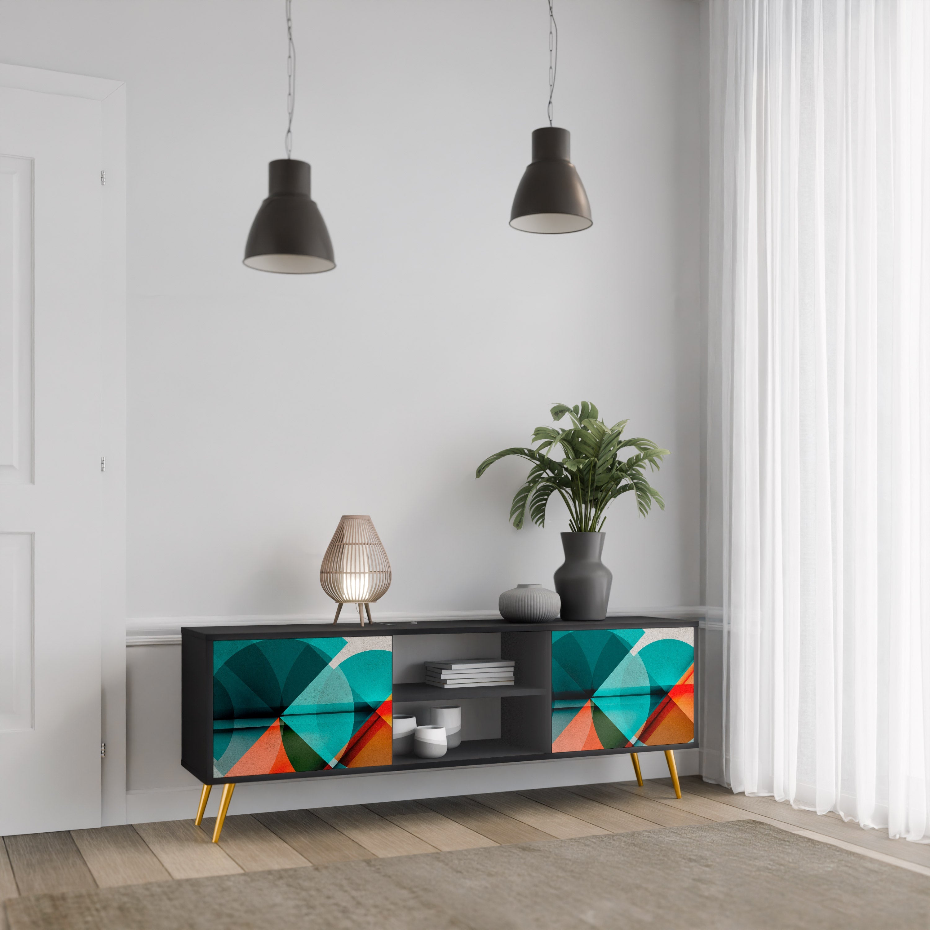 Meuble TV 2 portes CIRCULAR RHAPSODY finition noire