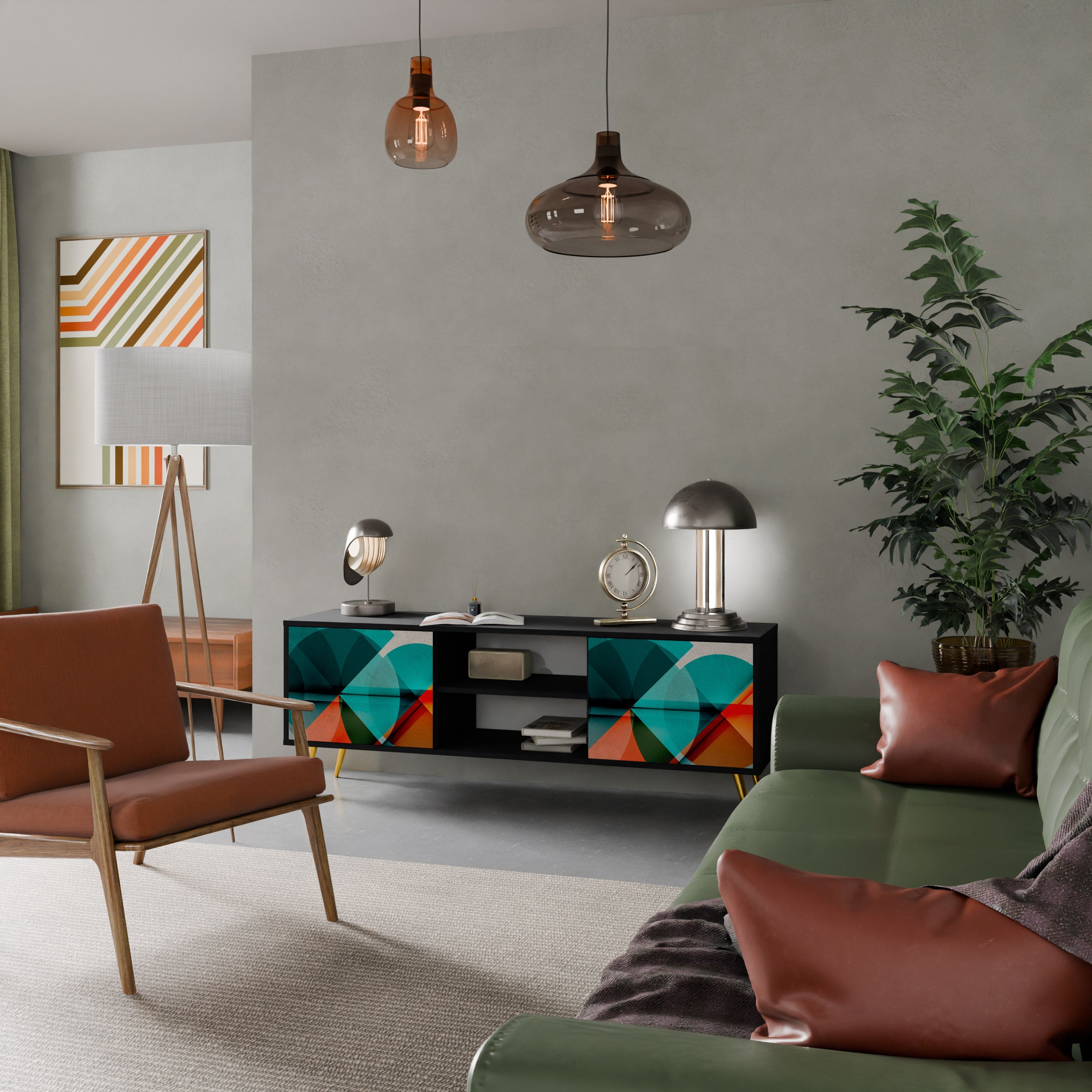 Meuble TV 2 portes CIRCULAR RHAPSODY finition noire