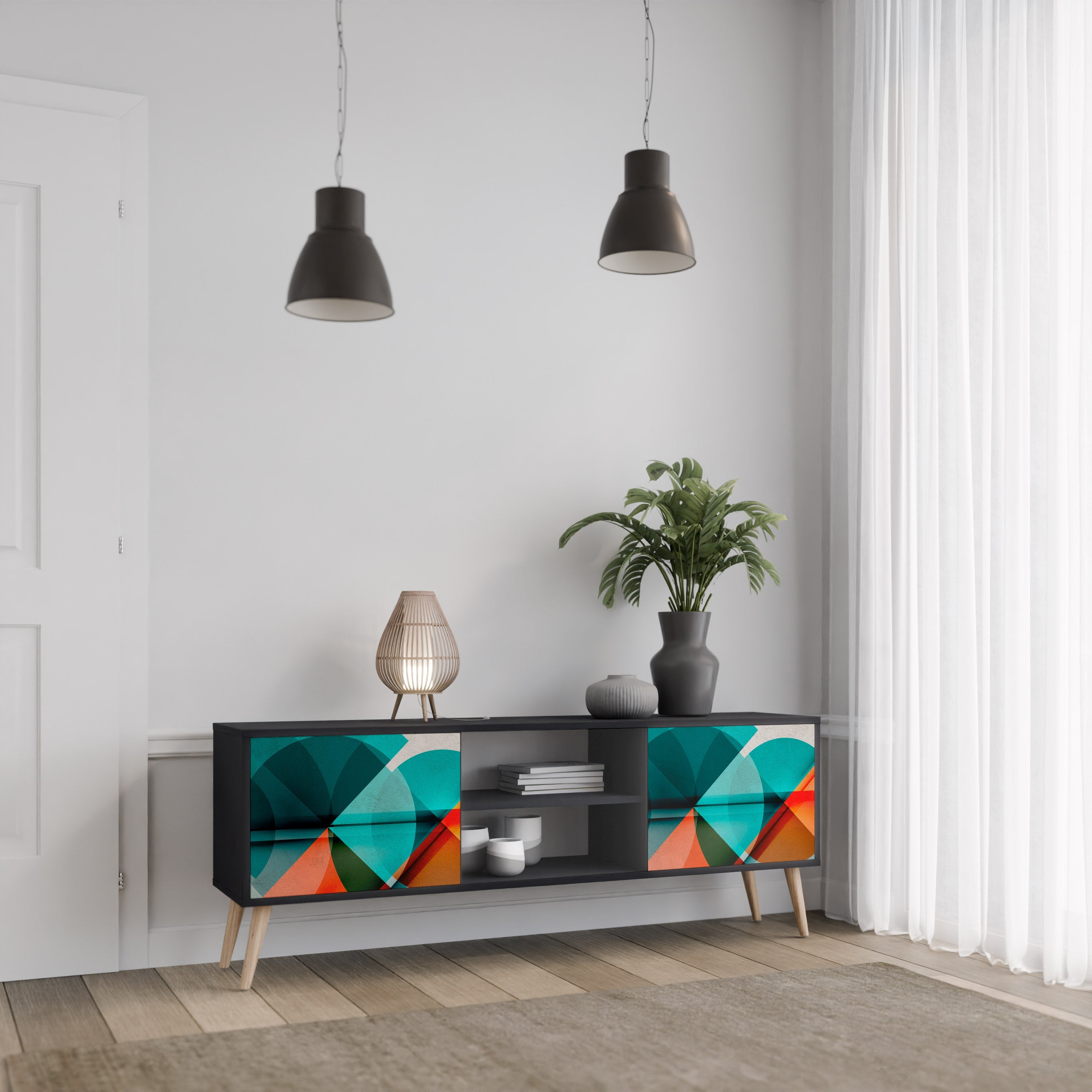 Meuble TV 2 portes CIRCULAR RHAPSODY finition noire