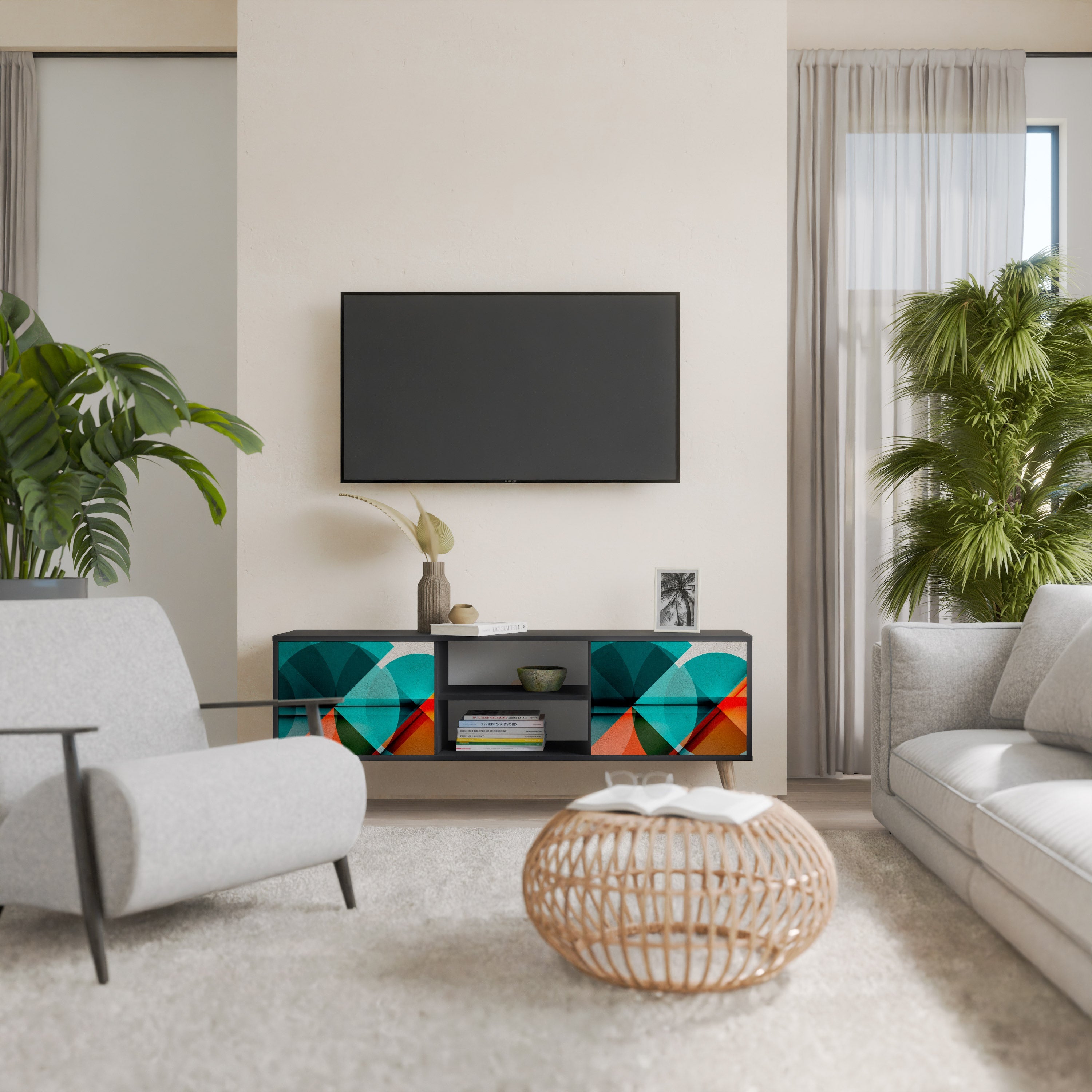 Meuble TV 2 portes CIRCULAR RHAPSODY finition noire