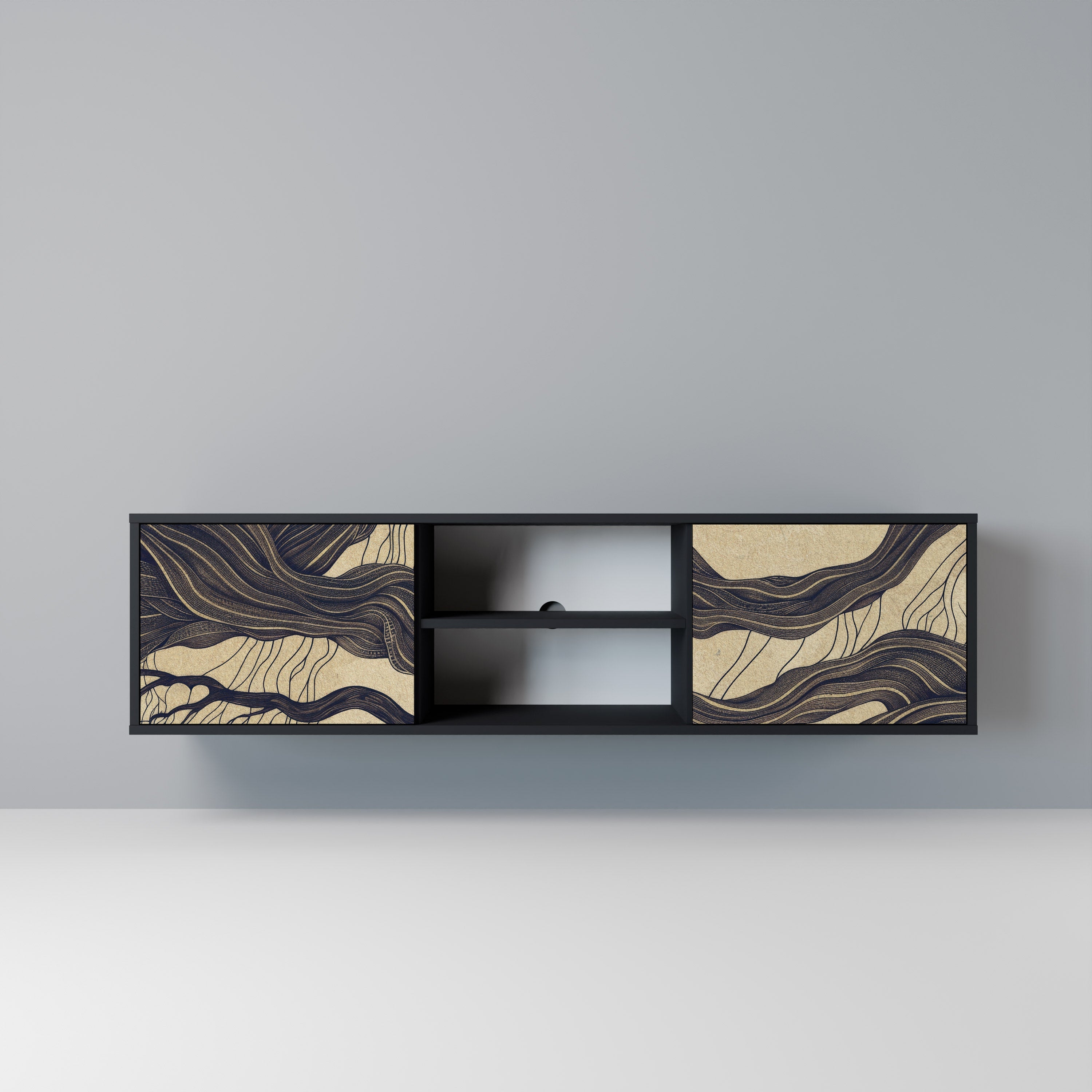 Meuble TV 2 portes UNIFIED FRAGMENTS, finition noire