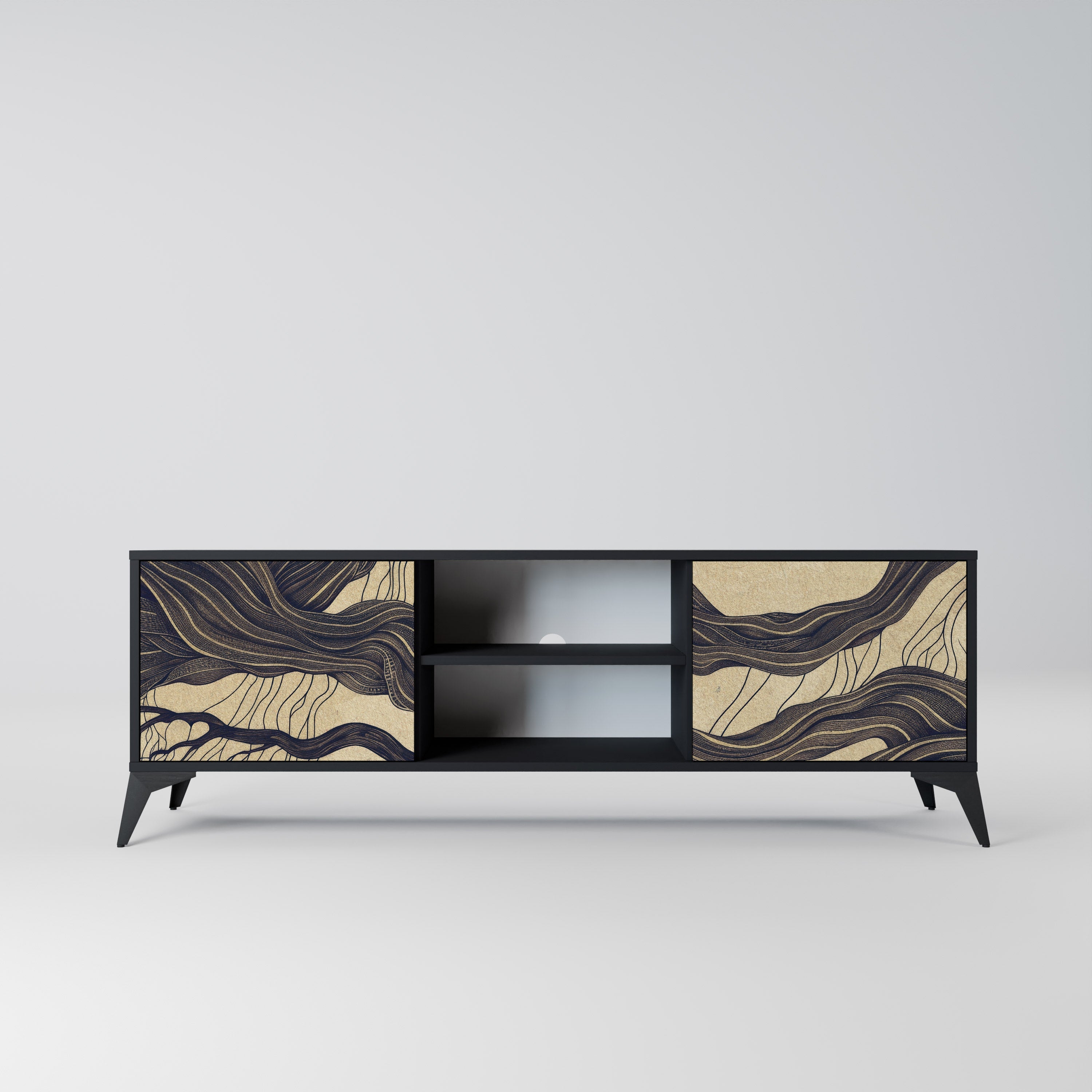 Meuble TV 2 portes UNIFIED FRAGMENTS, finition noire