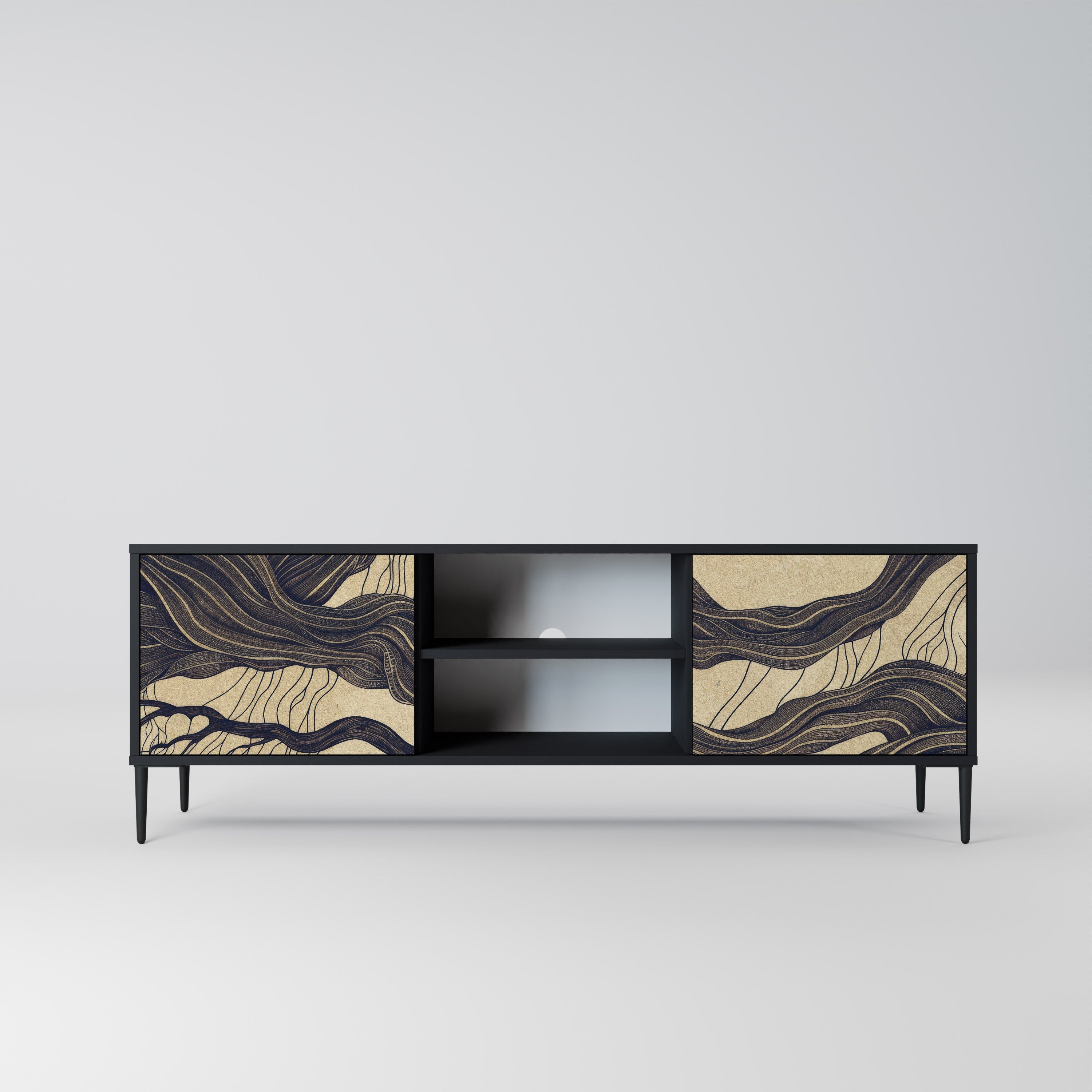 Meuble TV 2 portes UNIFIED FRAGMENTS, finition noire