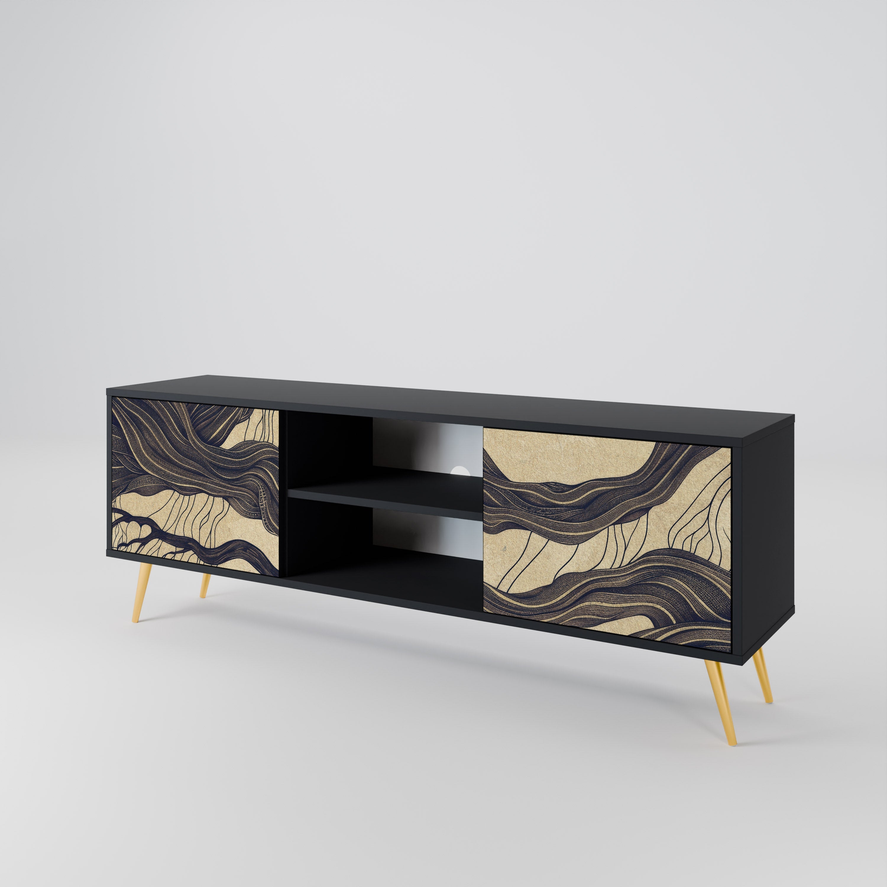 Meuble TV 2 portes UNIFIED FRAGMENTS, finition noire