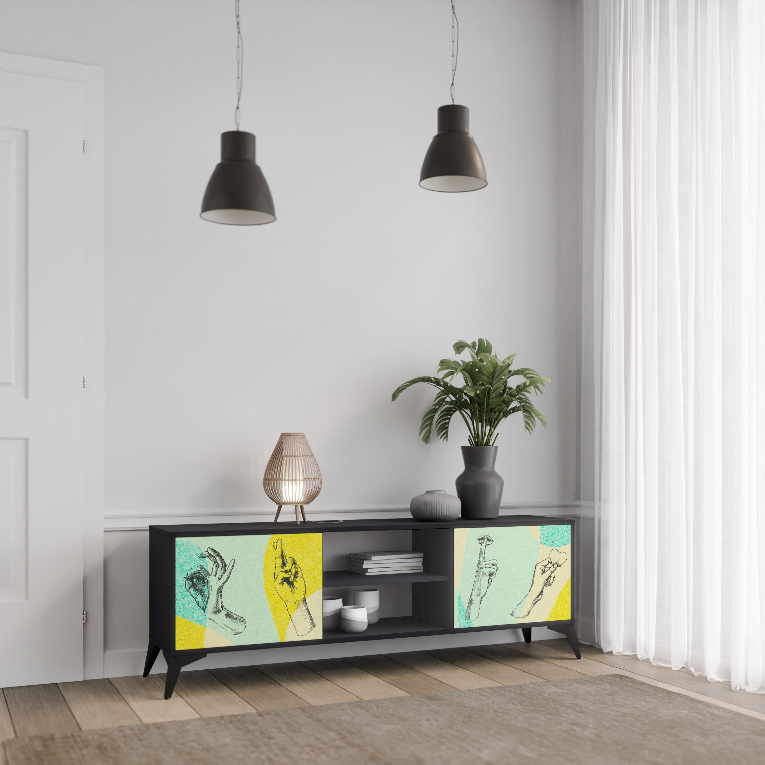 Meuble TV 2 portes BODY LANGUAGE en finition noire