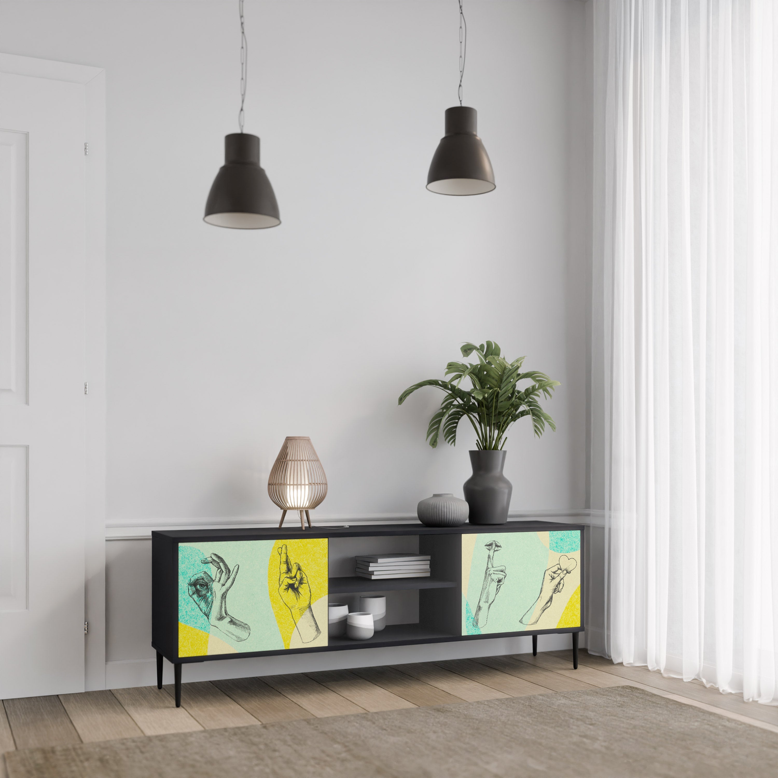 Meuble TV 2 portes BODY LANGUAGE en finition noire