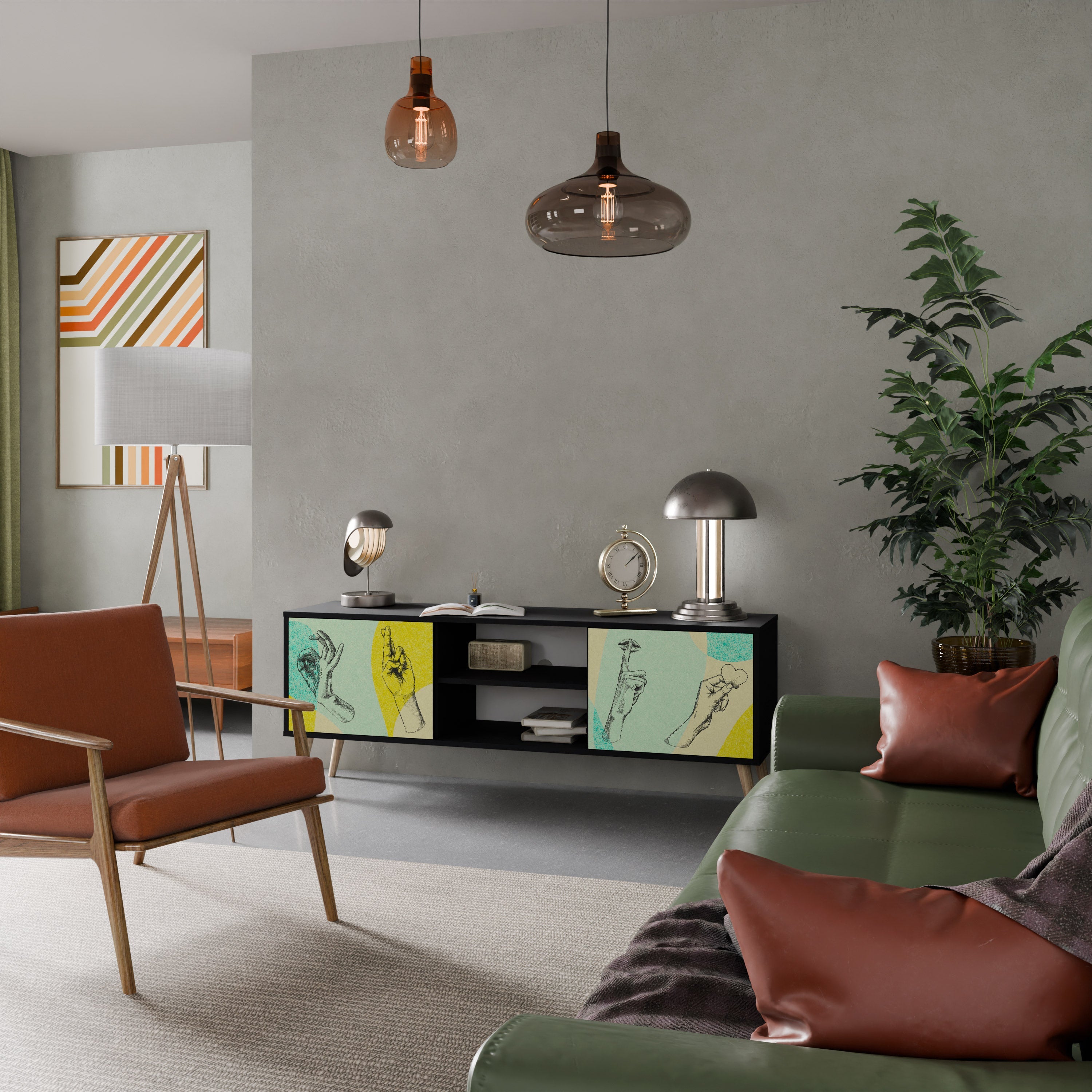 Meuble TV 2 portes BODY LANGUAGE en finition noire