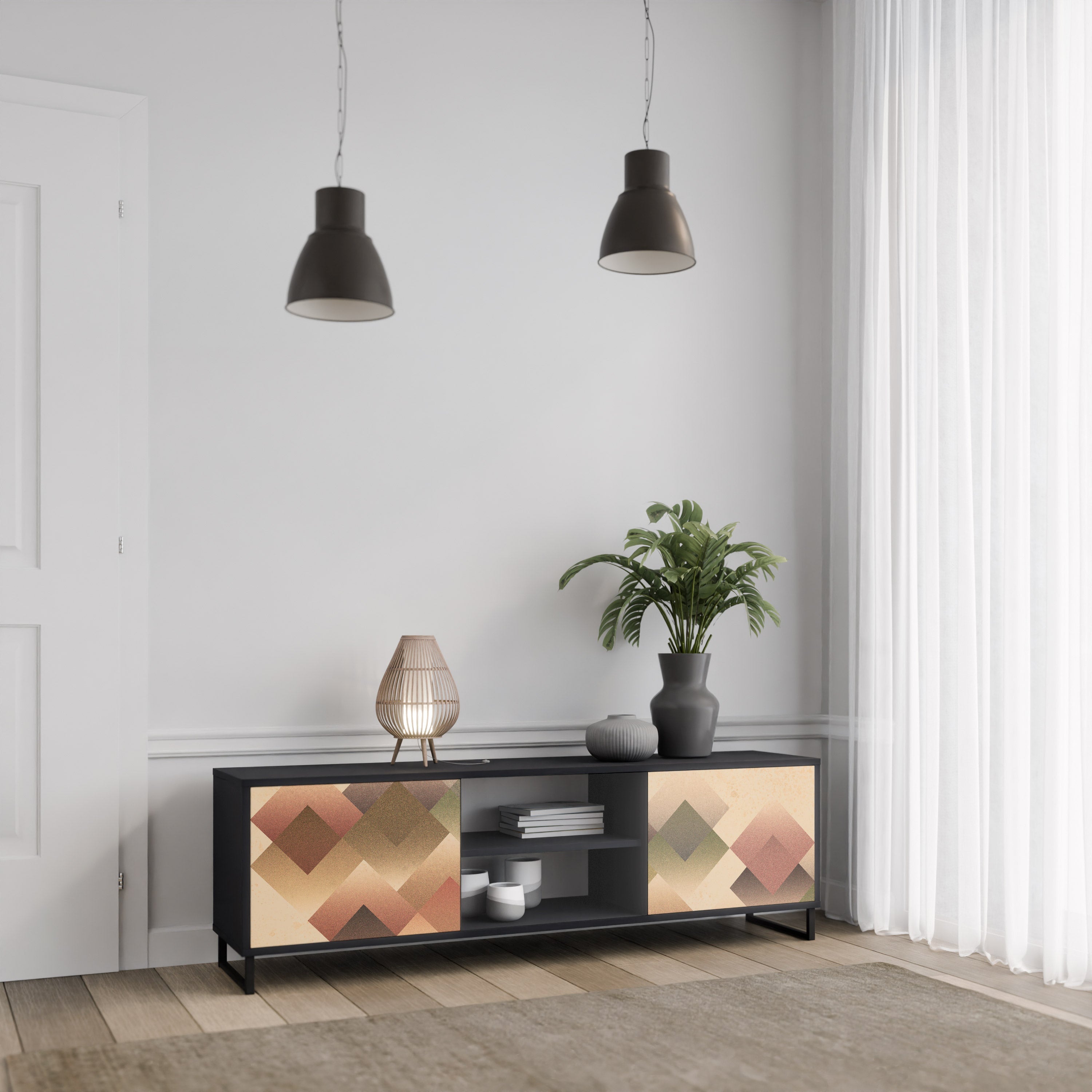 Meuble TV 2 portes GEOMETRIC FUSION en finition noire