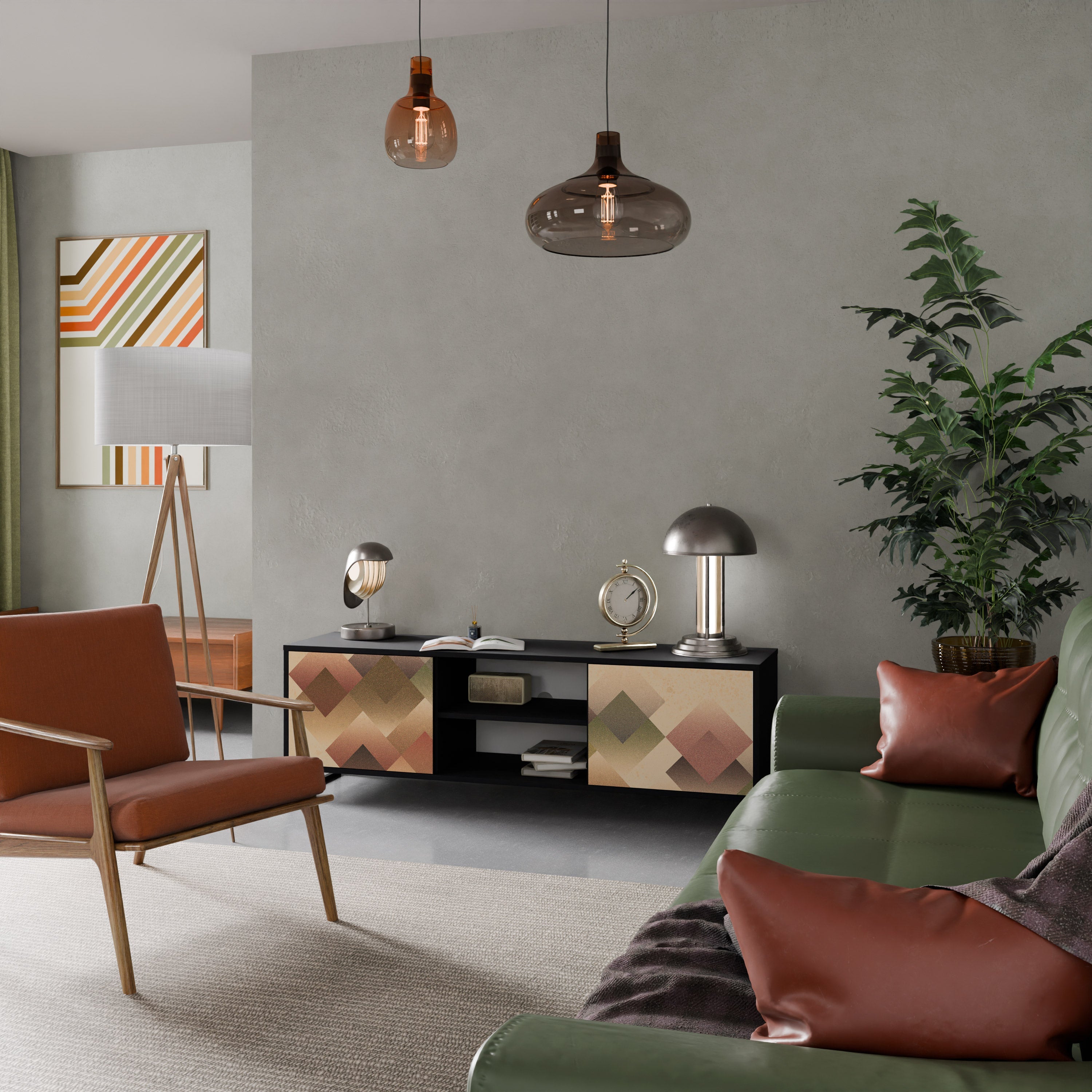 Meuble TV 2 portes GEOMETRIC FUSION en finition noire