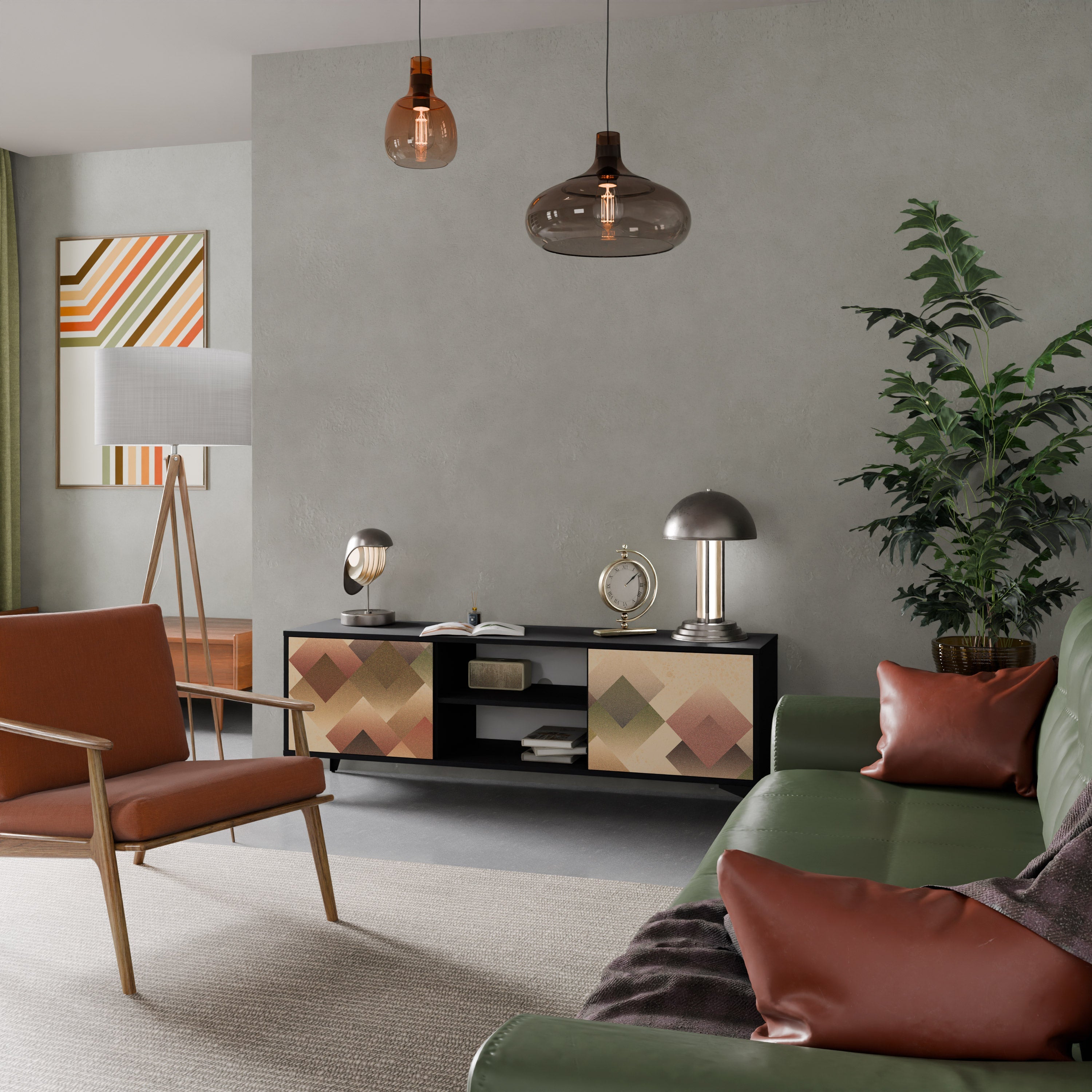 Meuble TV 2 portes GEOMETRIC FUSION en finition noire