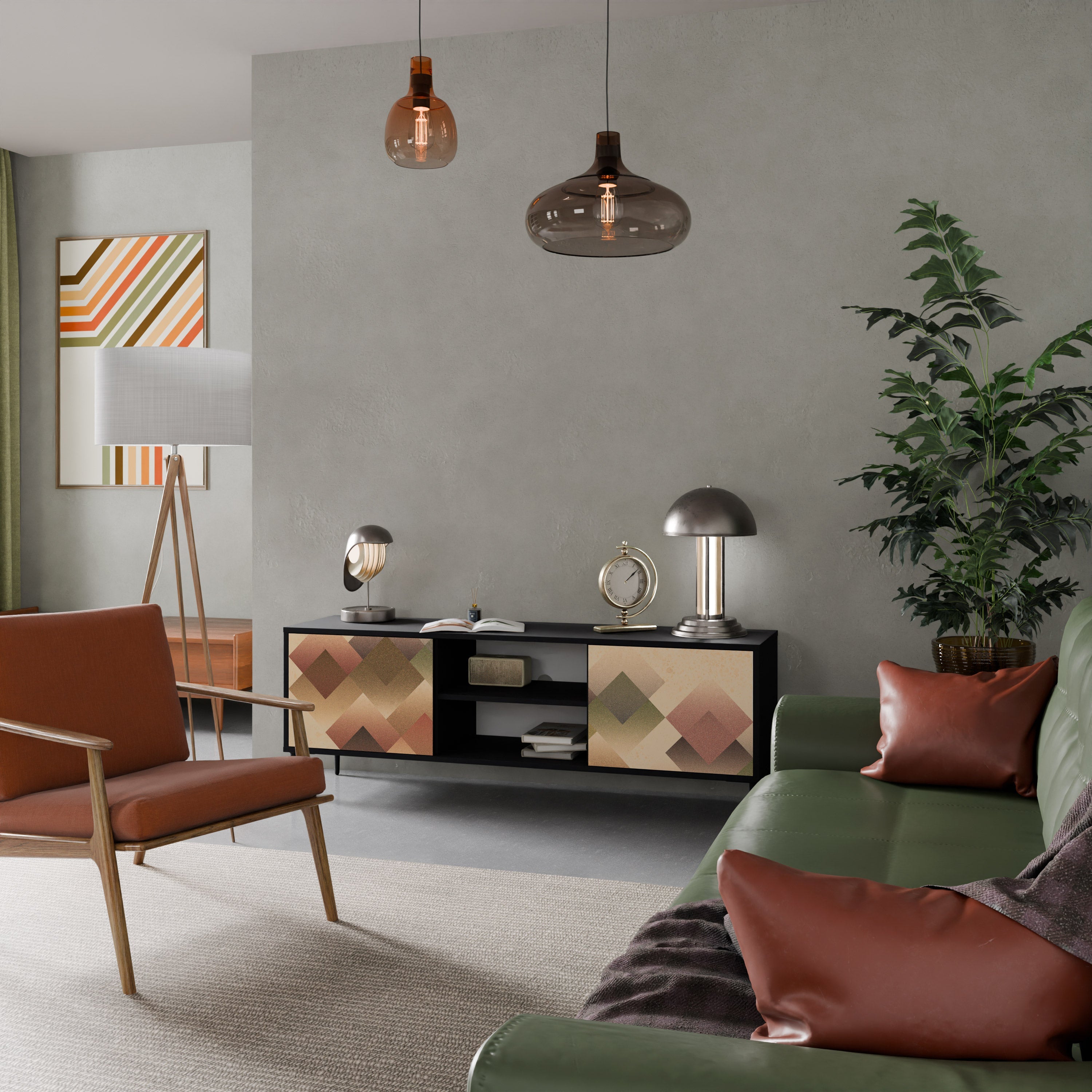 Meuble TV 2 portes GEOMETRIC FUSION en finition noire