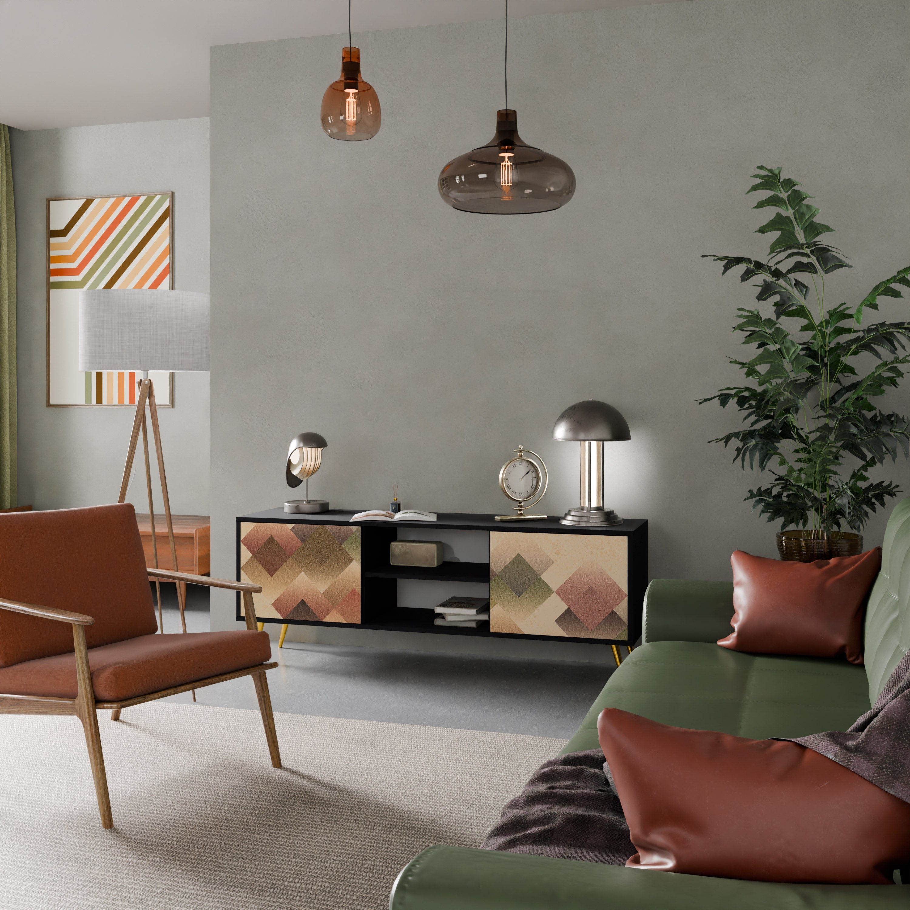 Meuble TV 2 portes GEOMETRIC FUSION en finition noire