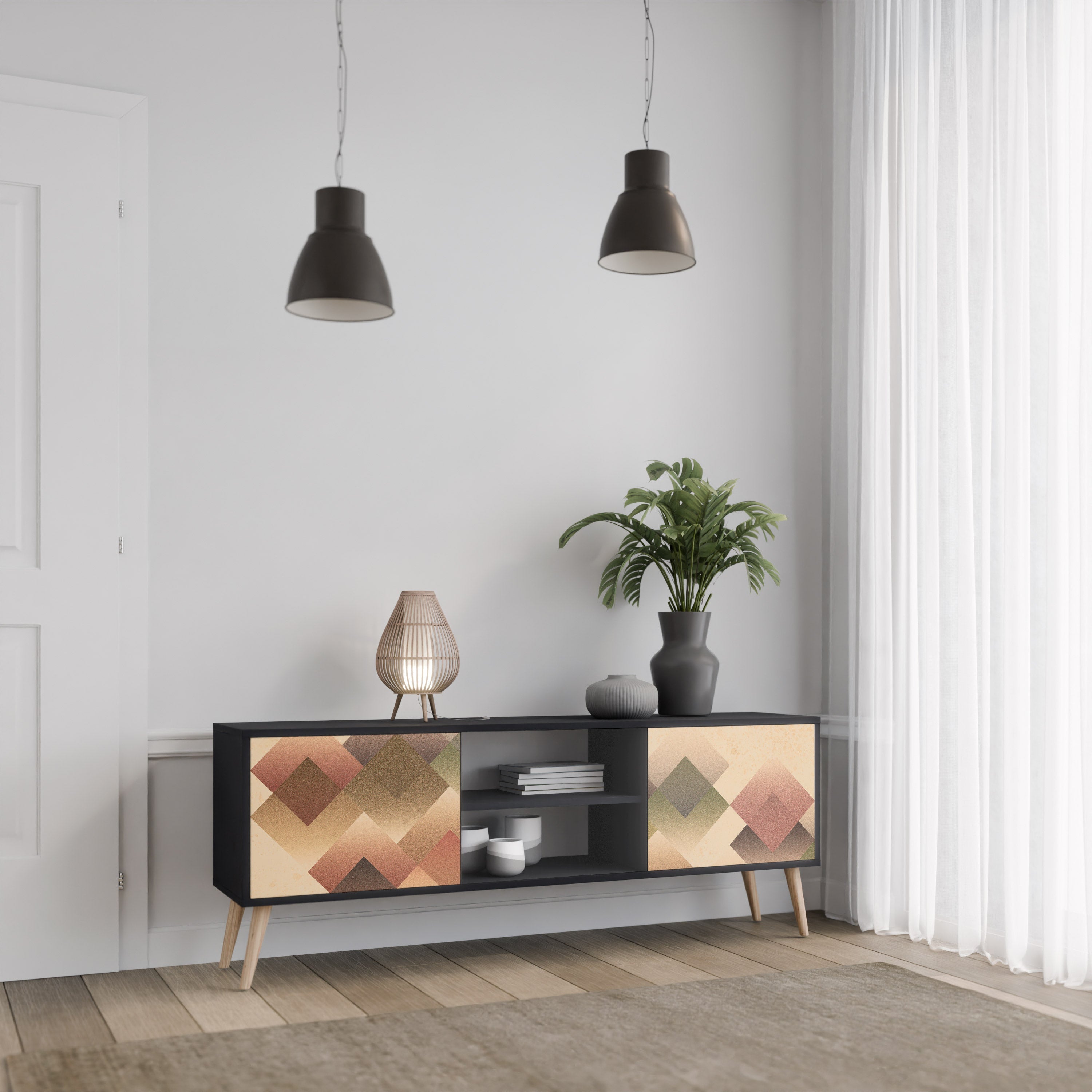 Meuble TV 2 portes GEOMETRIC FUSION en finition noire