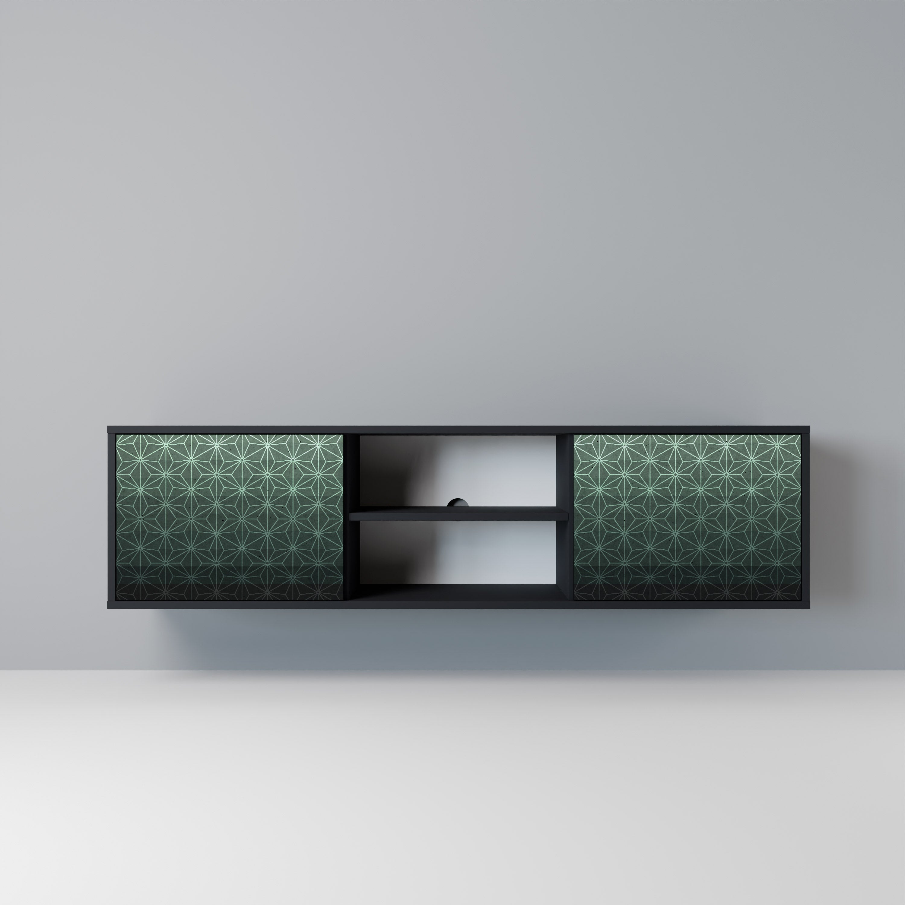 Meuble TV 2 portes ORNAMENTAL GLIMMER en finition noire