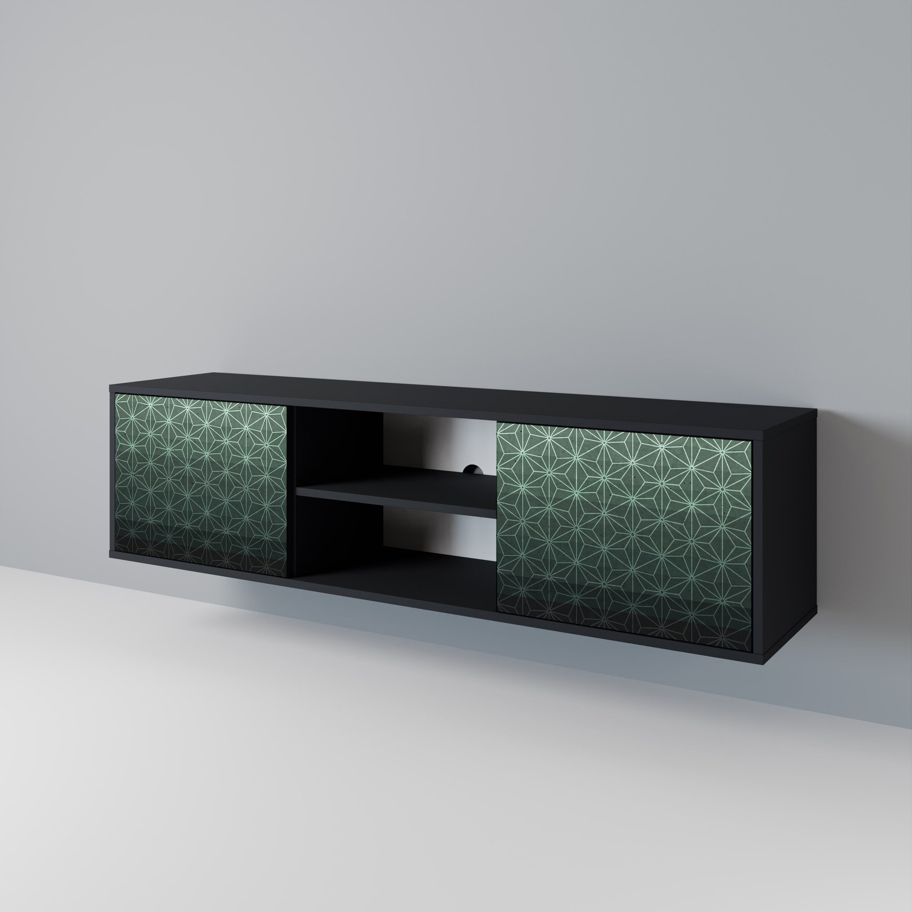 Meuble TV 2 portes ORNAMENTAL GLIMMER en finition noire