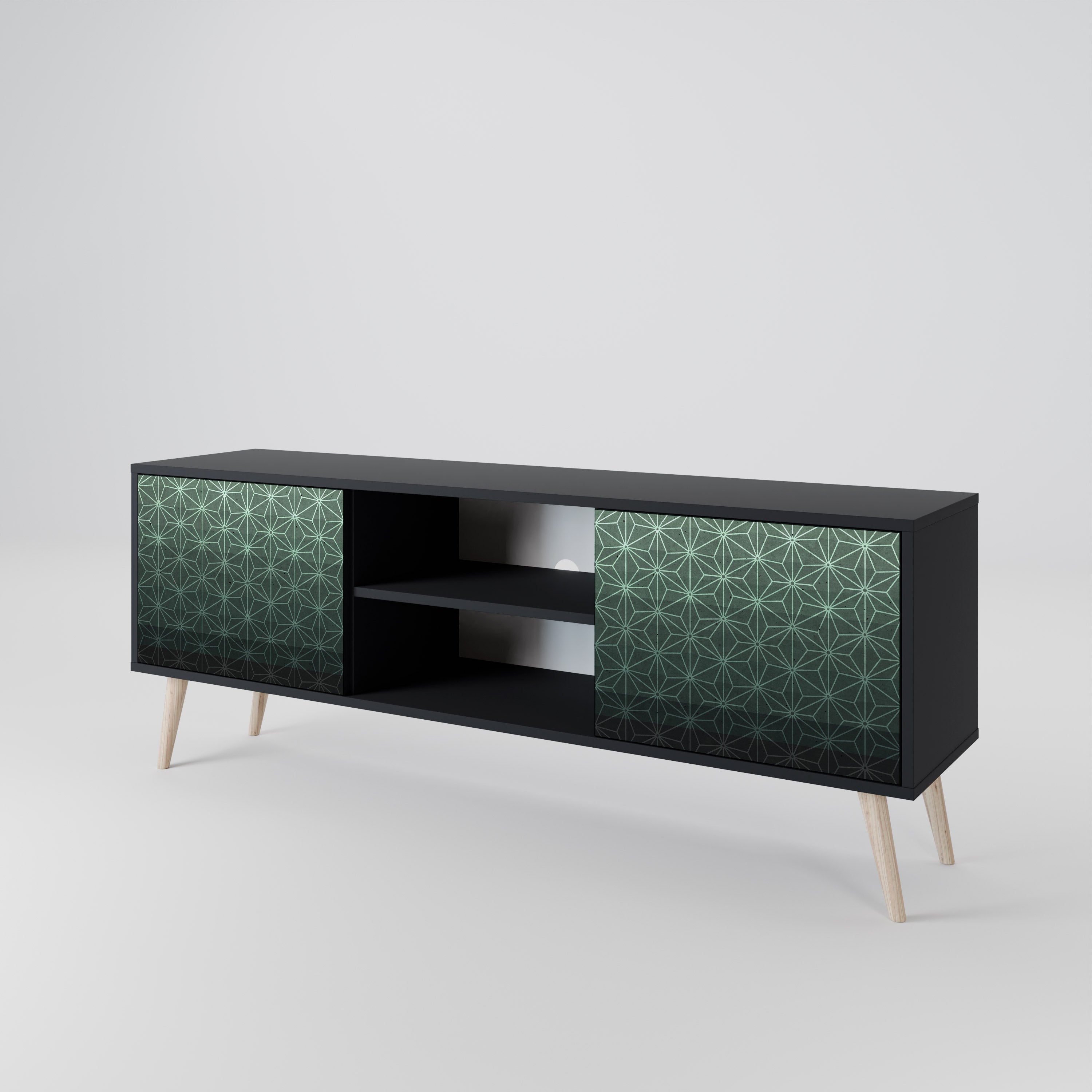 Meuble TV 2 portes ORNAMENTAL GLIMMER en finition noire