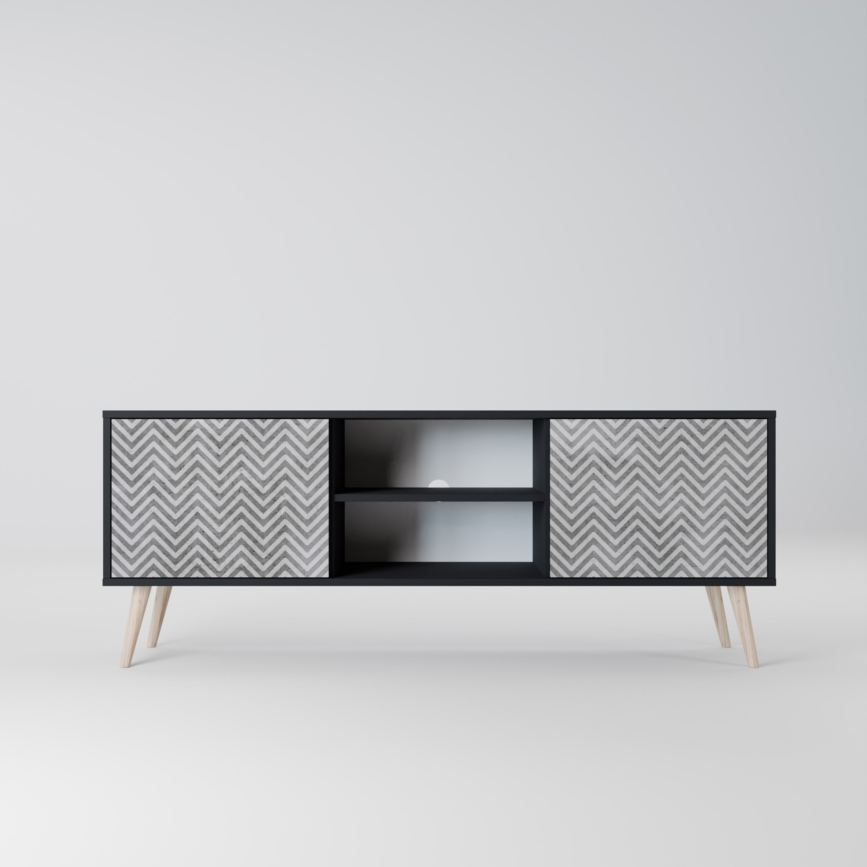 Meuble TV 2 portes CONCRETE ZIG ZAG finition noire