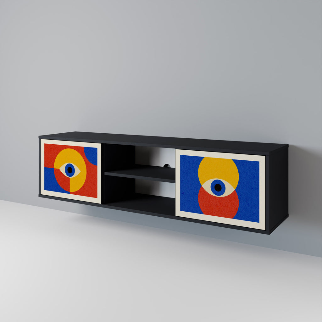 GEOMETRIC EYES 2-Door TV Stand in Black Finish
