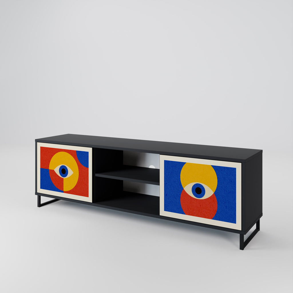 GEOMETRIC EYES 2-Door TV Stand in Black Finish