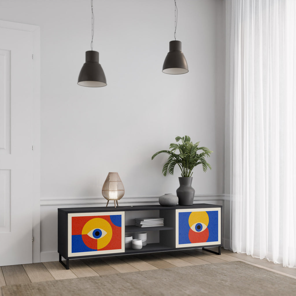 GEOMETRIC EYES 2-Door TV Stand in Black Finish