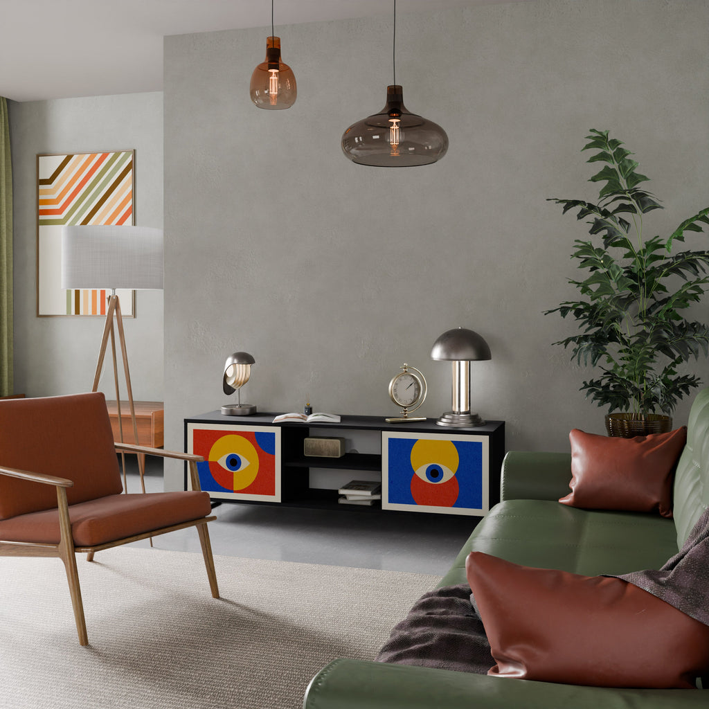 GEOMETRIC EYES 2-Door TV Stand in Black Finish