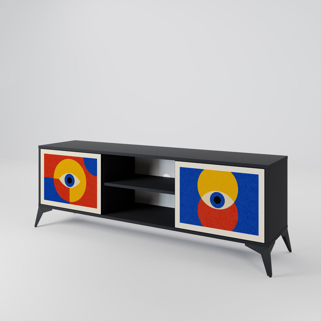 GEOMETRIC EYES 2-Door TV Stand in Black Finish