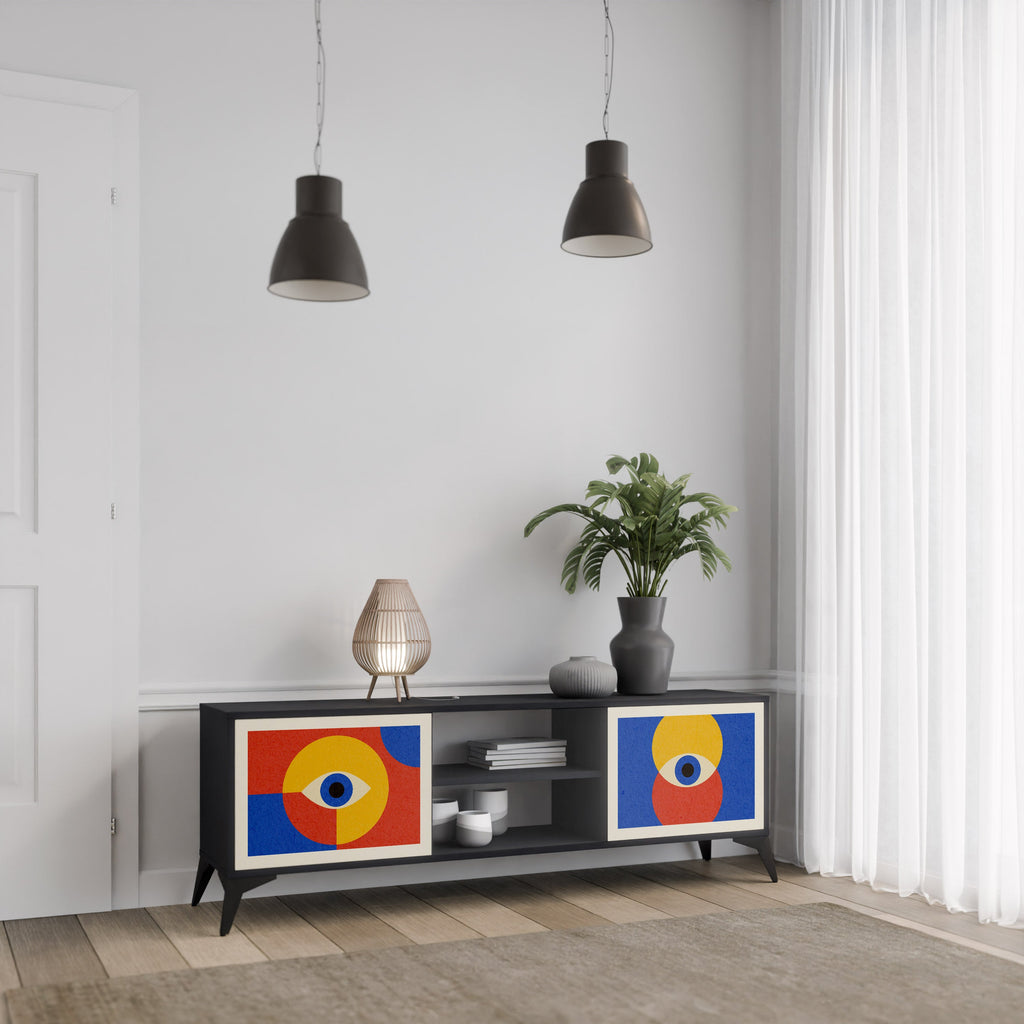 GEOMETRIC EYES 2-Door TV Stand in Black Finish