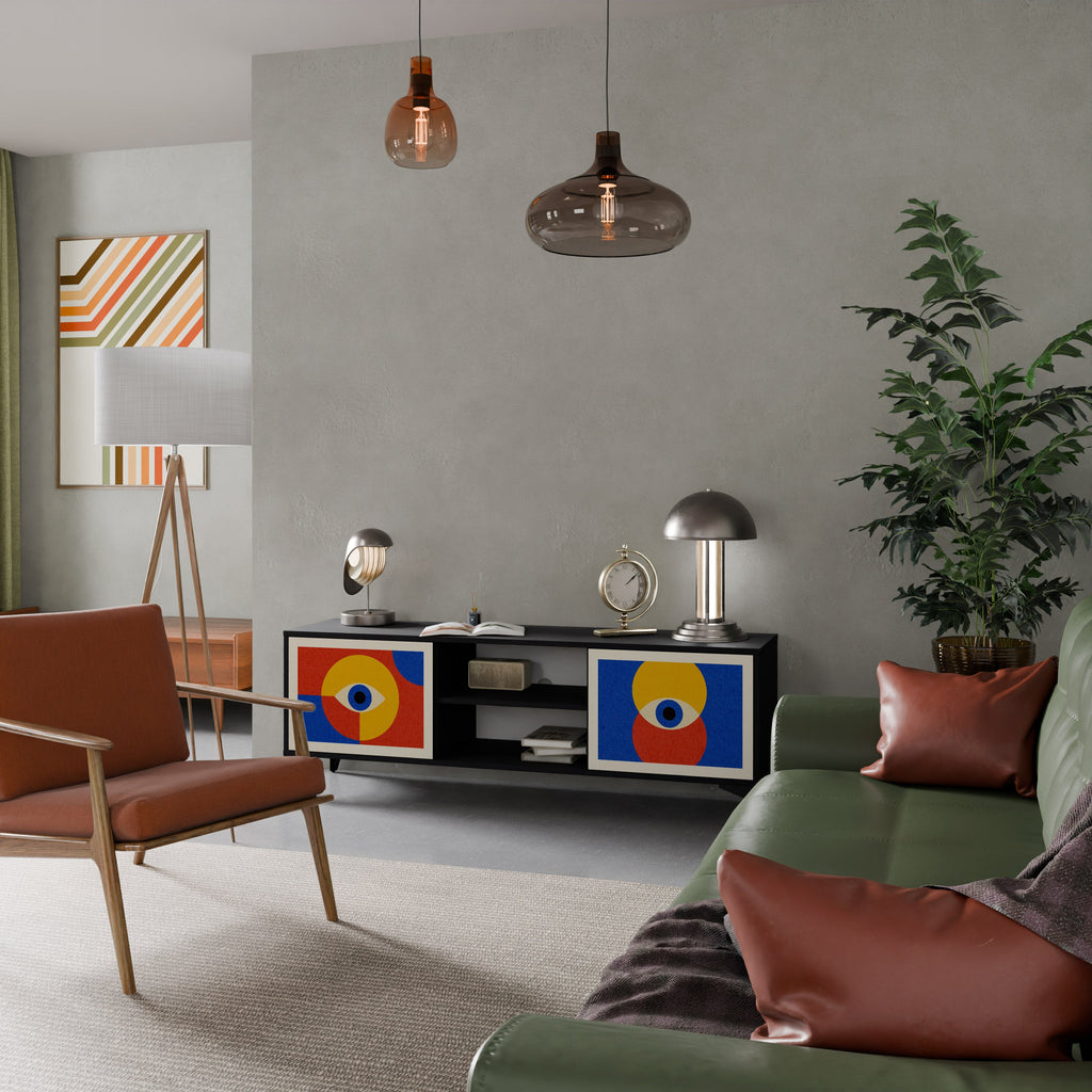 GEOMETRIC EYES 2-Door TV Stand in Black Finish