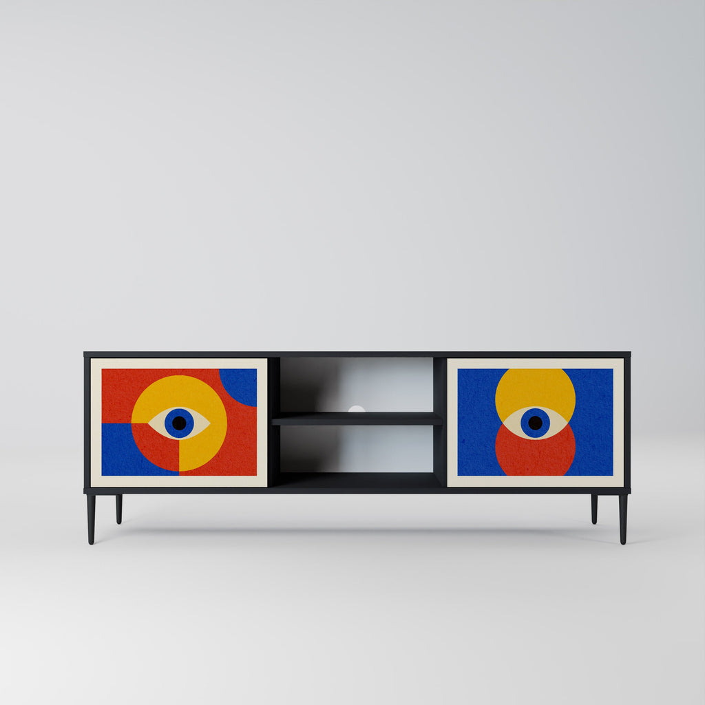 GEOMETRIC EYES 2-Door TV Stand in Black Finish