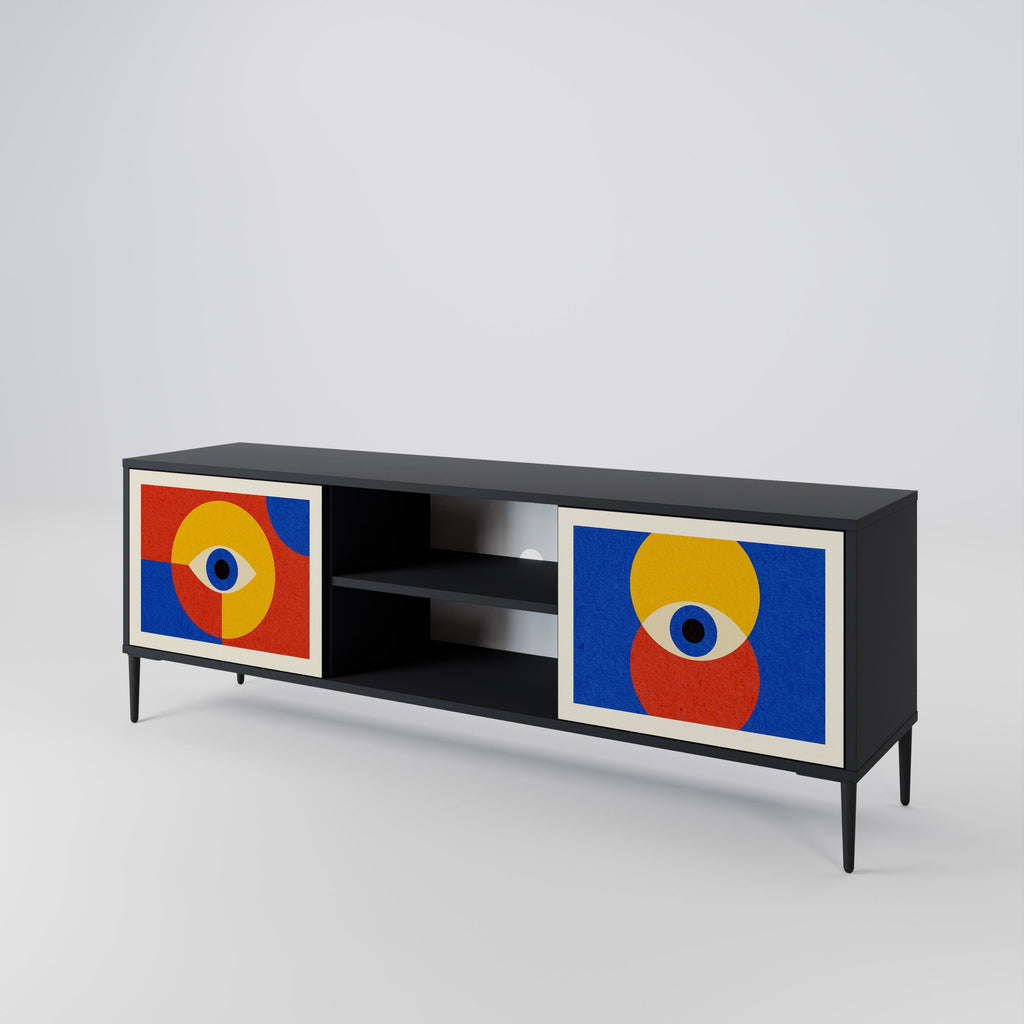 GEOMETRIC EYES 2-Door TV Stand in Black Finish