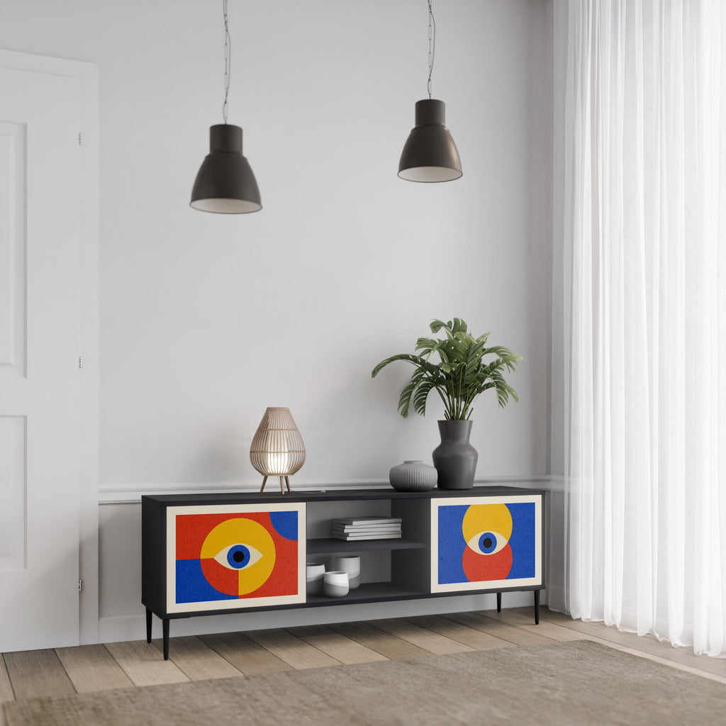 GEOMETRIC EYES 2-Door TV Stand in Black Finish