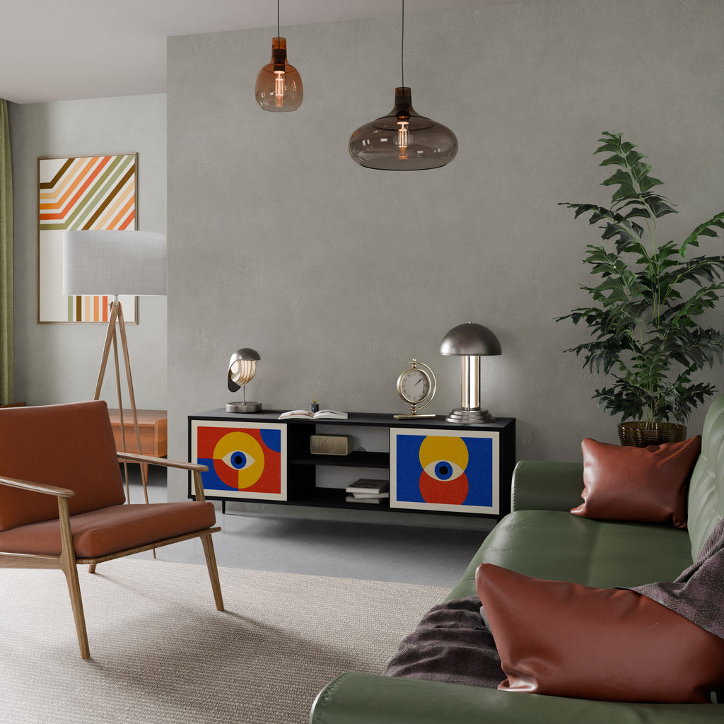 GEOMETRIC EYES 2-Door TV Stand in Black Finish