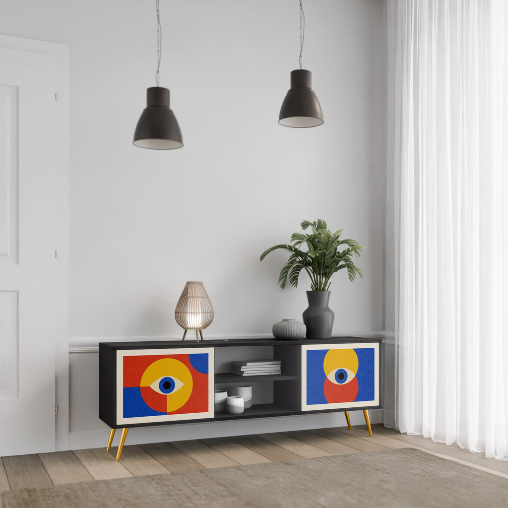 GEOMETRIC EYES 2-Door TV Stand in Black Finish