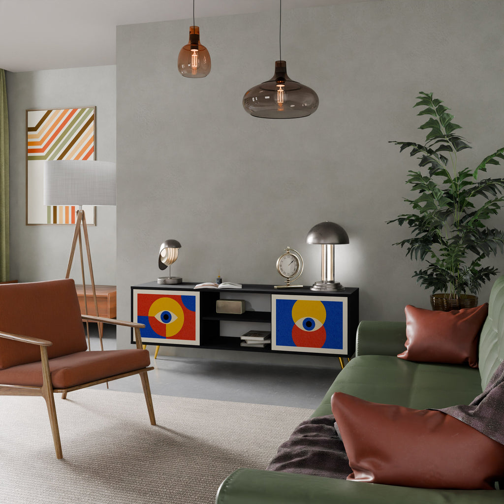 GEOMETRIC EYES 2-Door TV Stand in Black Finish