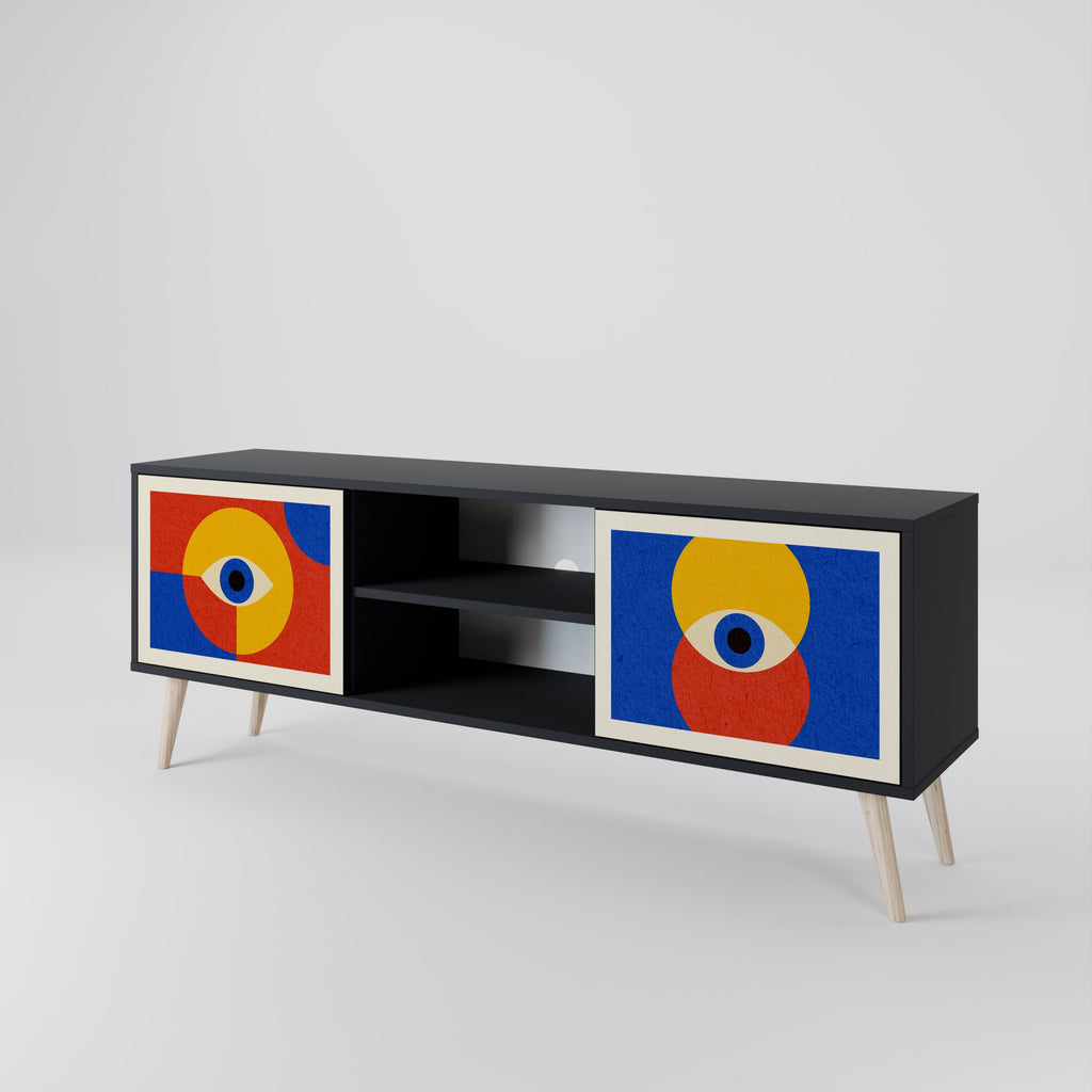GEOMETRIC EYES 2-Door TV Stand in Black Finish