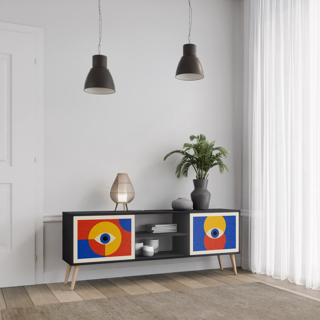 GEOMETRIC EYES 2-Door TV Stand in Black Finish