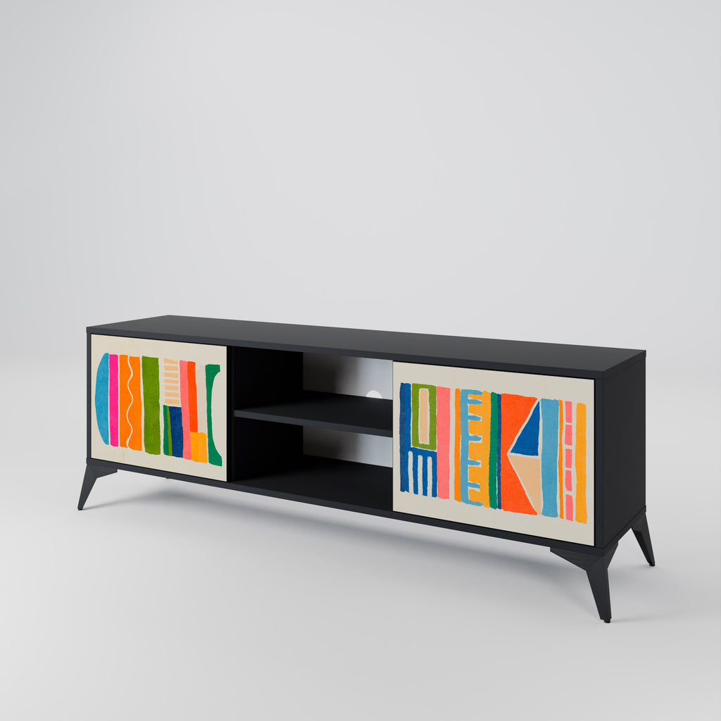 GEOMETRIC SHINE 2-Door TV Stand in Black Finish