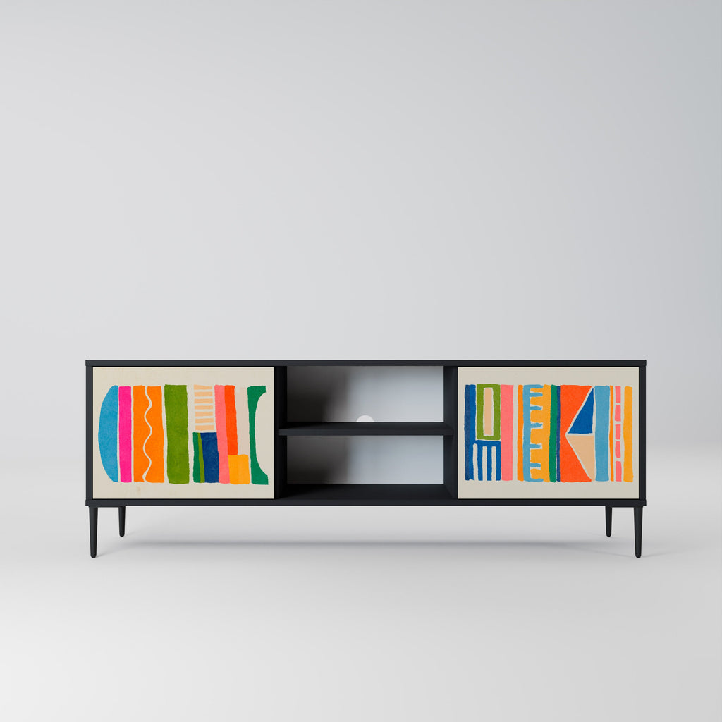 GEOMETRIC SHINE 2-Door TV Stand in Black Finish