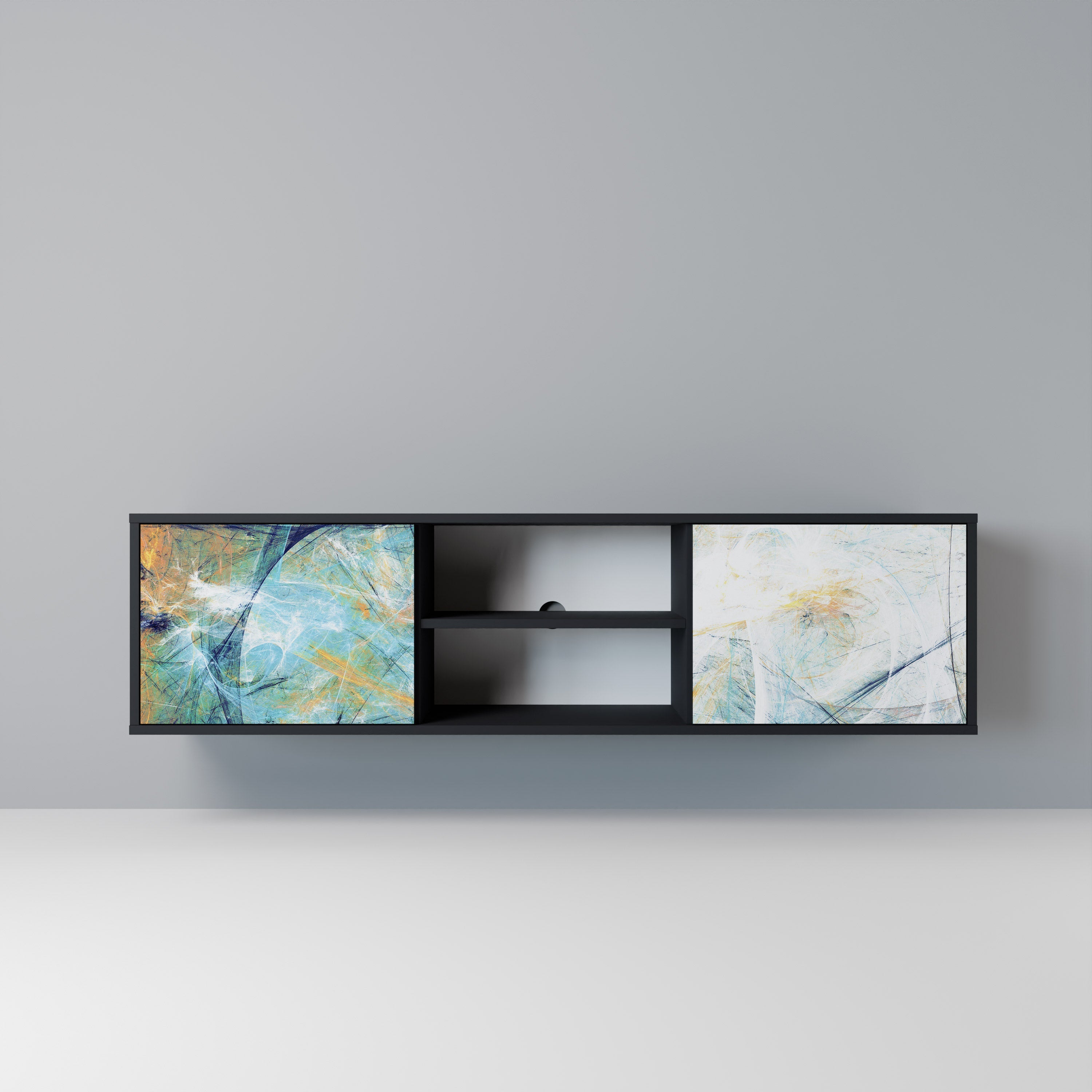 RÉFLEXIONS ABSTRAITES Meuble TV 2 portes en finition noire